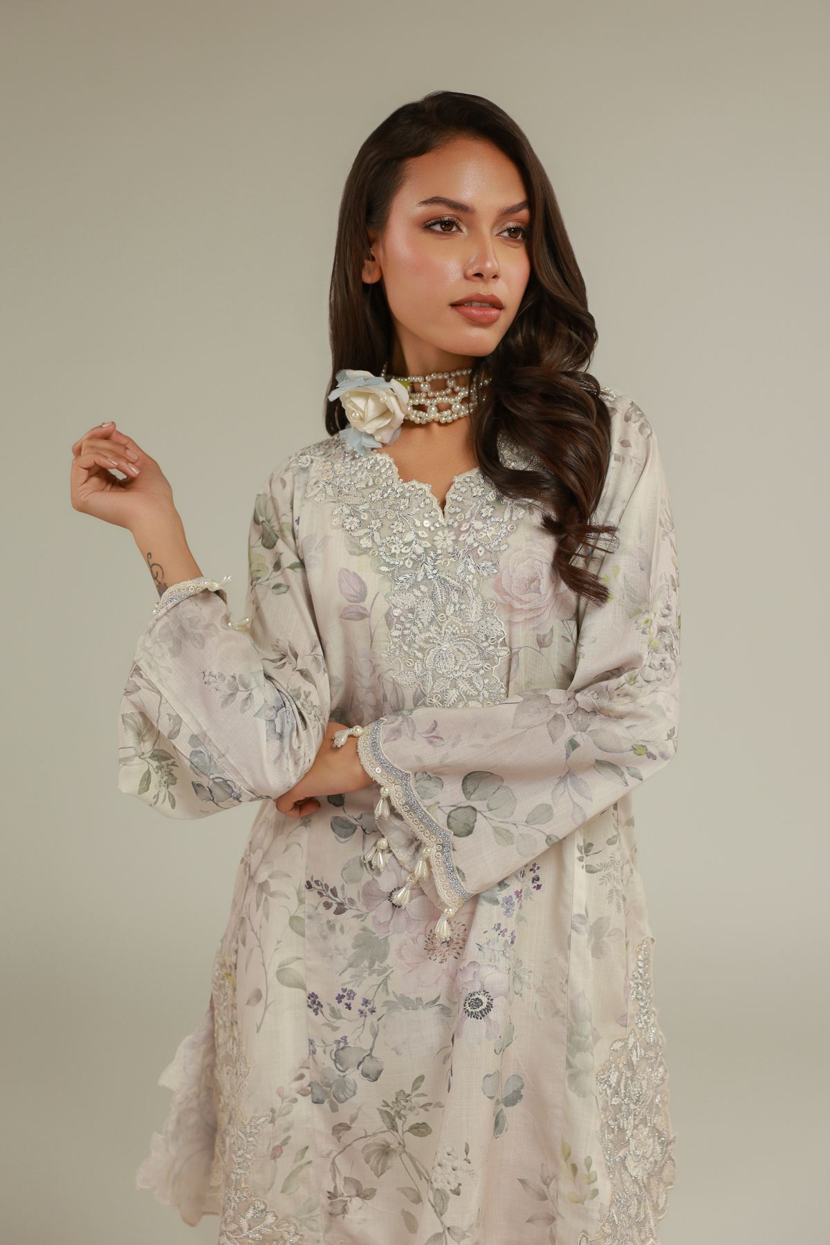 Embroidered Raw Silk Floral Co-ords Set - 1-26-122-A-A-VG