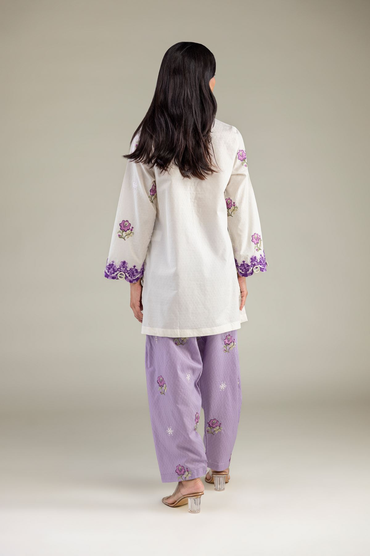Embroidered Cotton Dobby Floral V-Neck Kurta - 1-26-322-B-A1-VG