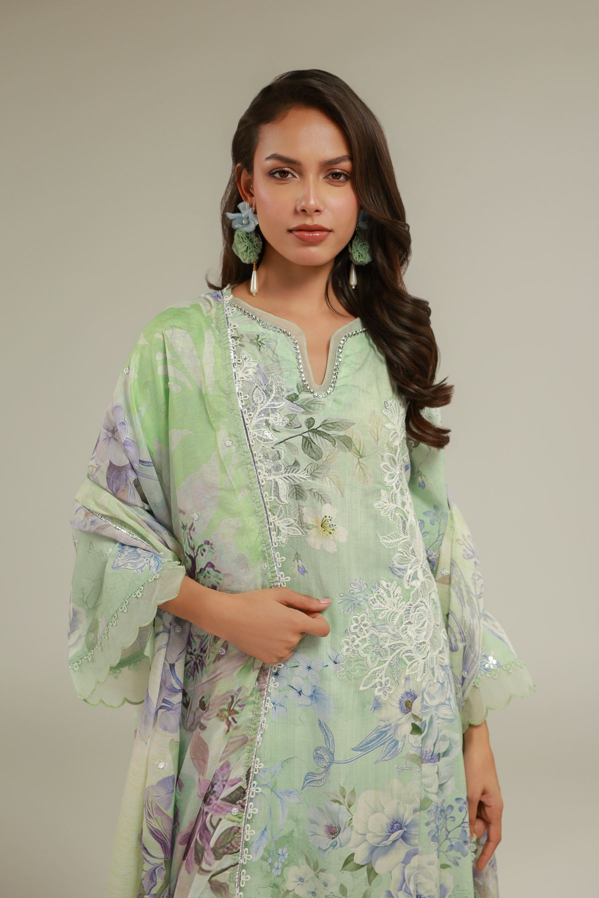 Embroidered Raw Silk Floral 3-Piece Set - T-A22-26-113FC1-VG