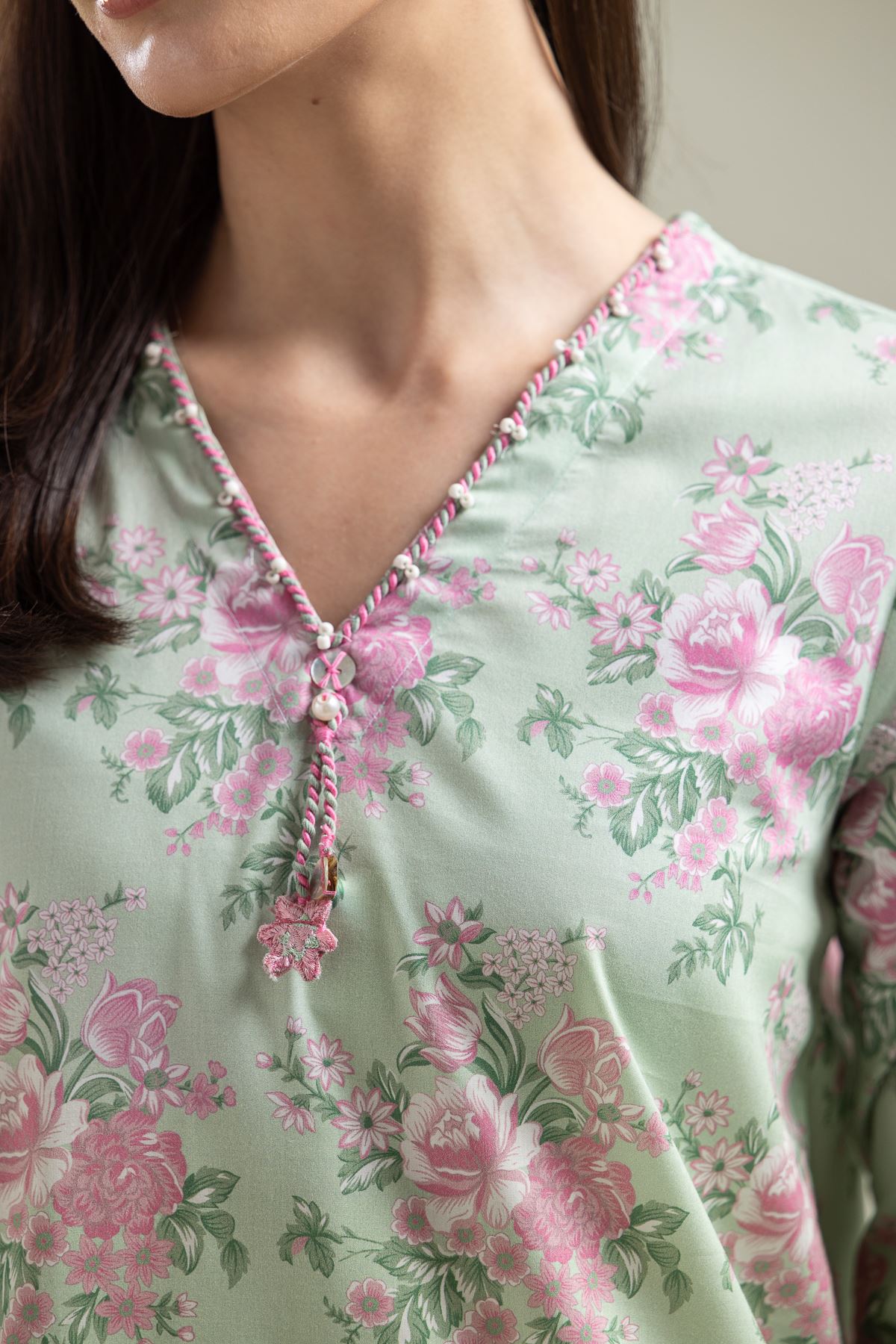 Printed Cotton Viscose Long Floral Kurta - 2-26-109-A-H-VG