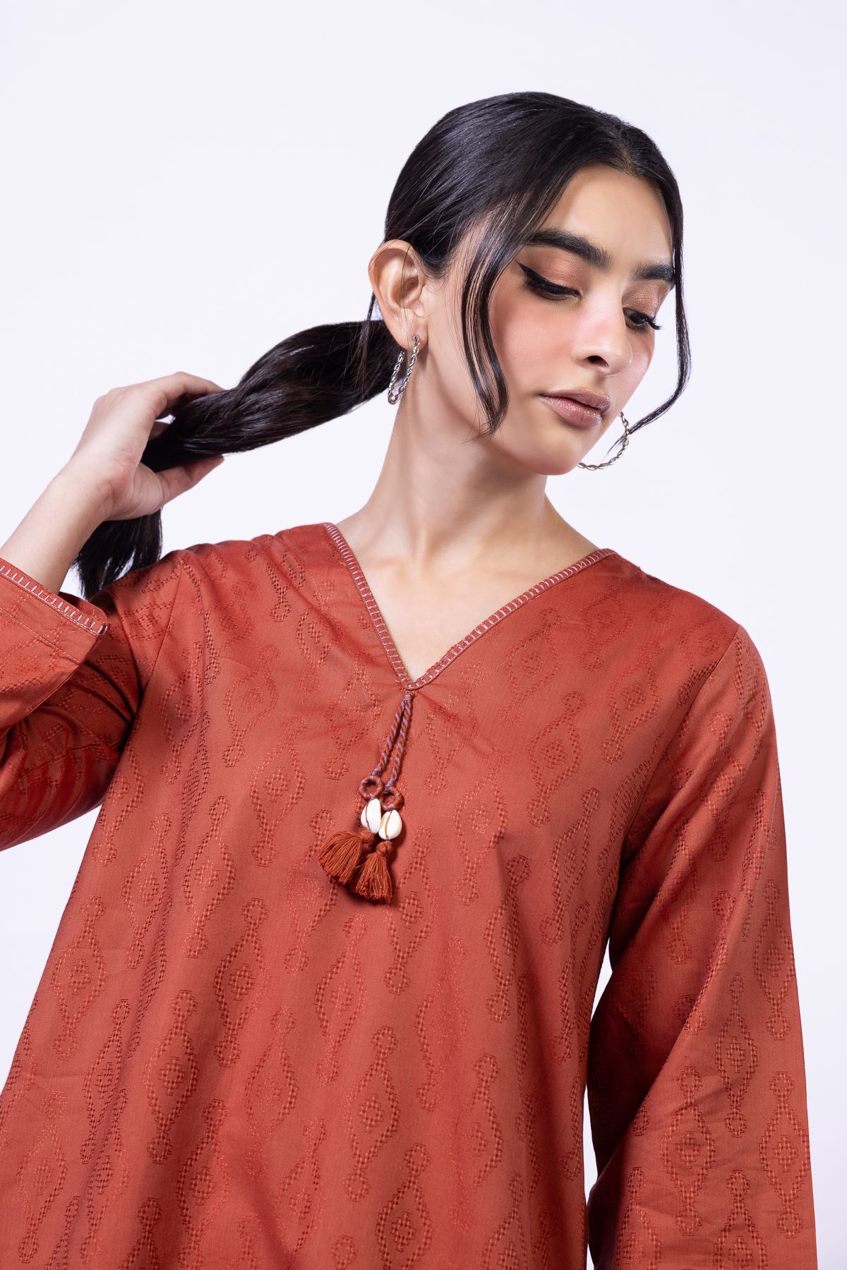 Dyed Jacquard Kurta - 25-09-11E11-10TA-VG