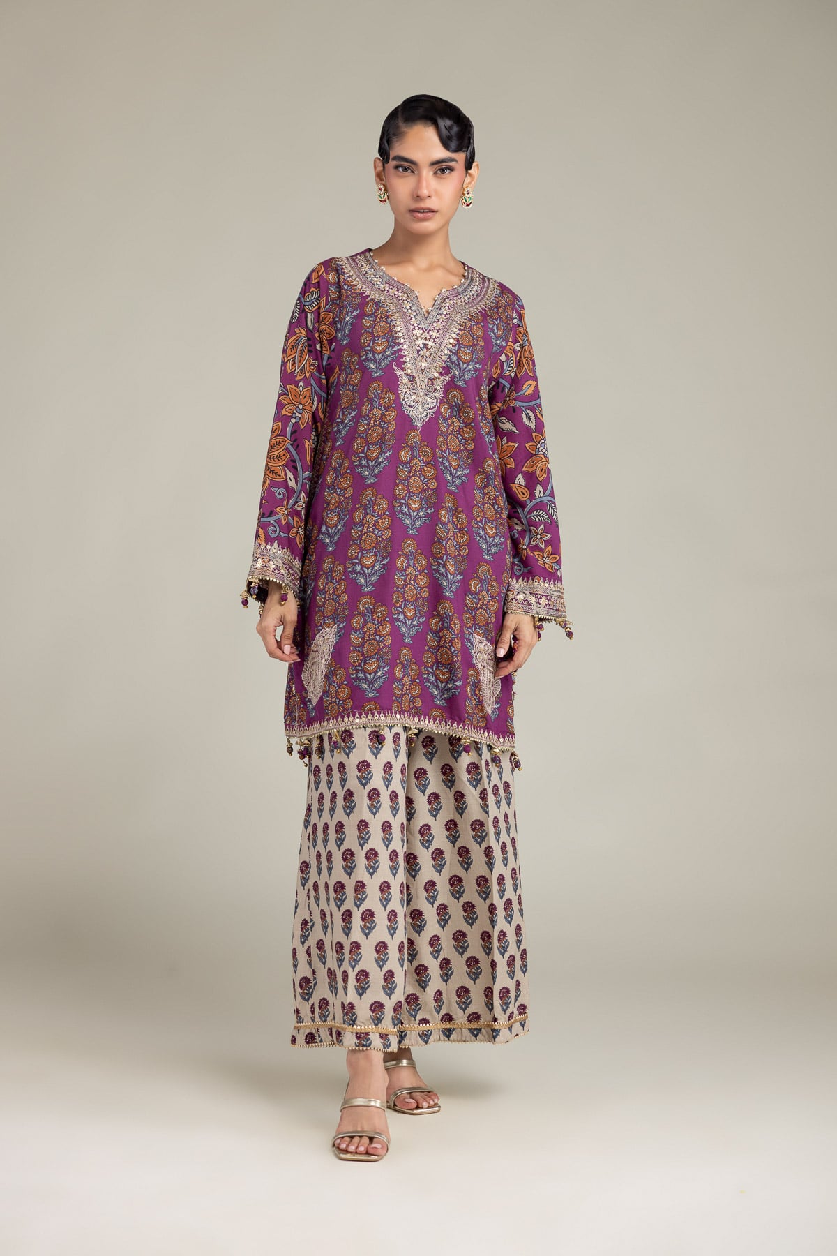Embroidered Raw Silk Floral Short Kurta - 1-26-102-A-F-VG