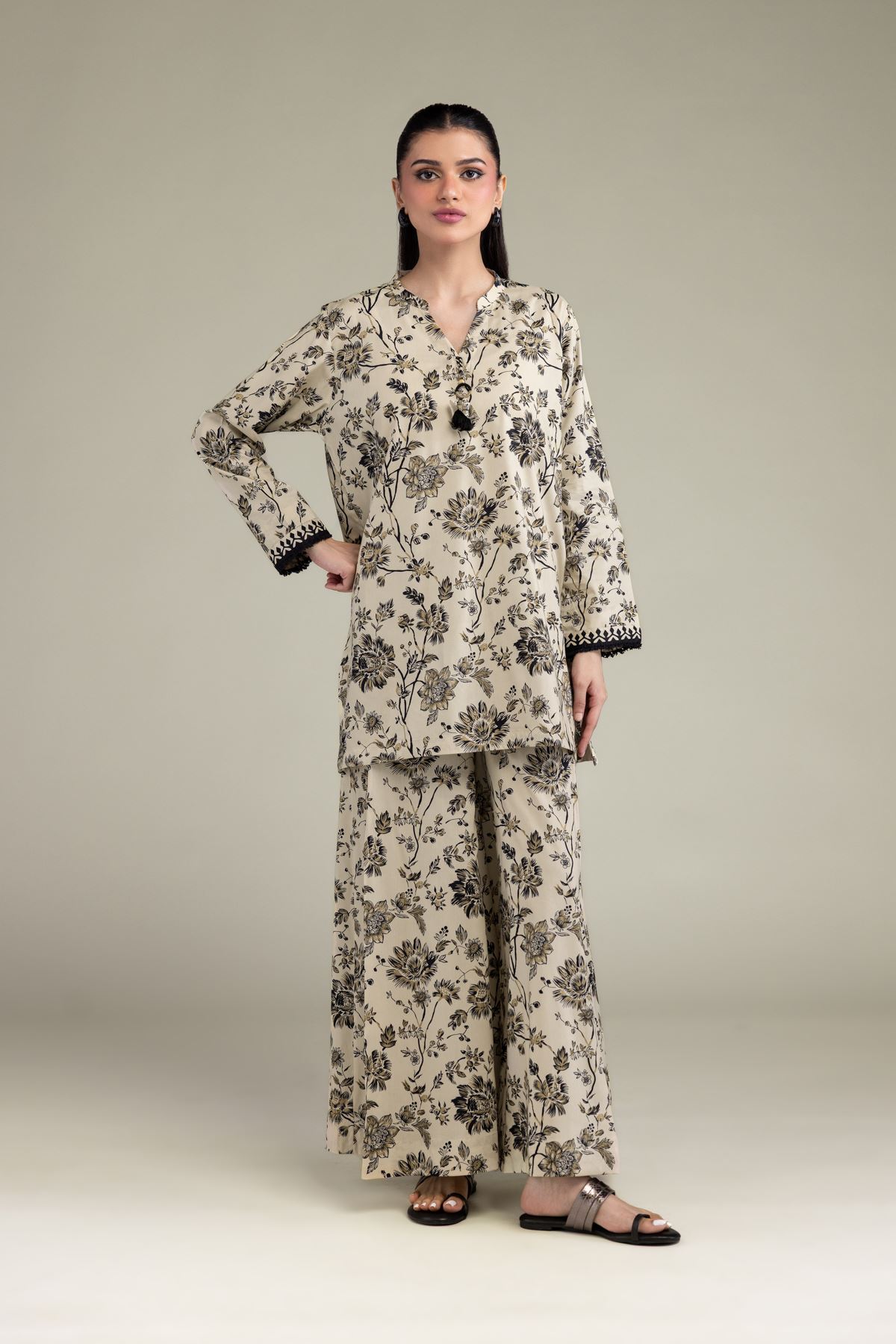 Printed Cotton Viscose Beige Floral Kurta - 1-26-213-A-B1-VG