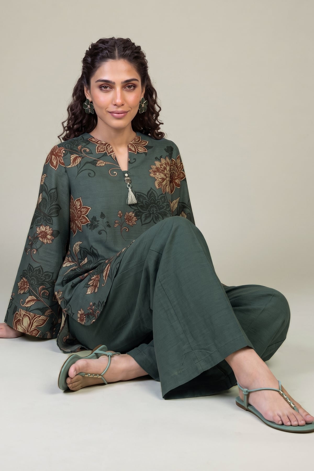 Printed Light Khaddar Floral Khaddar Kurta - 1-26-415-A-F2-VG