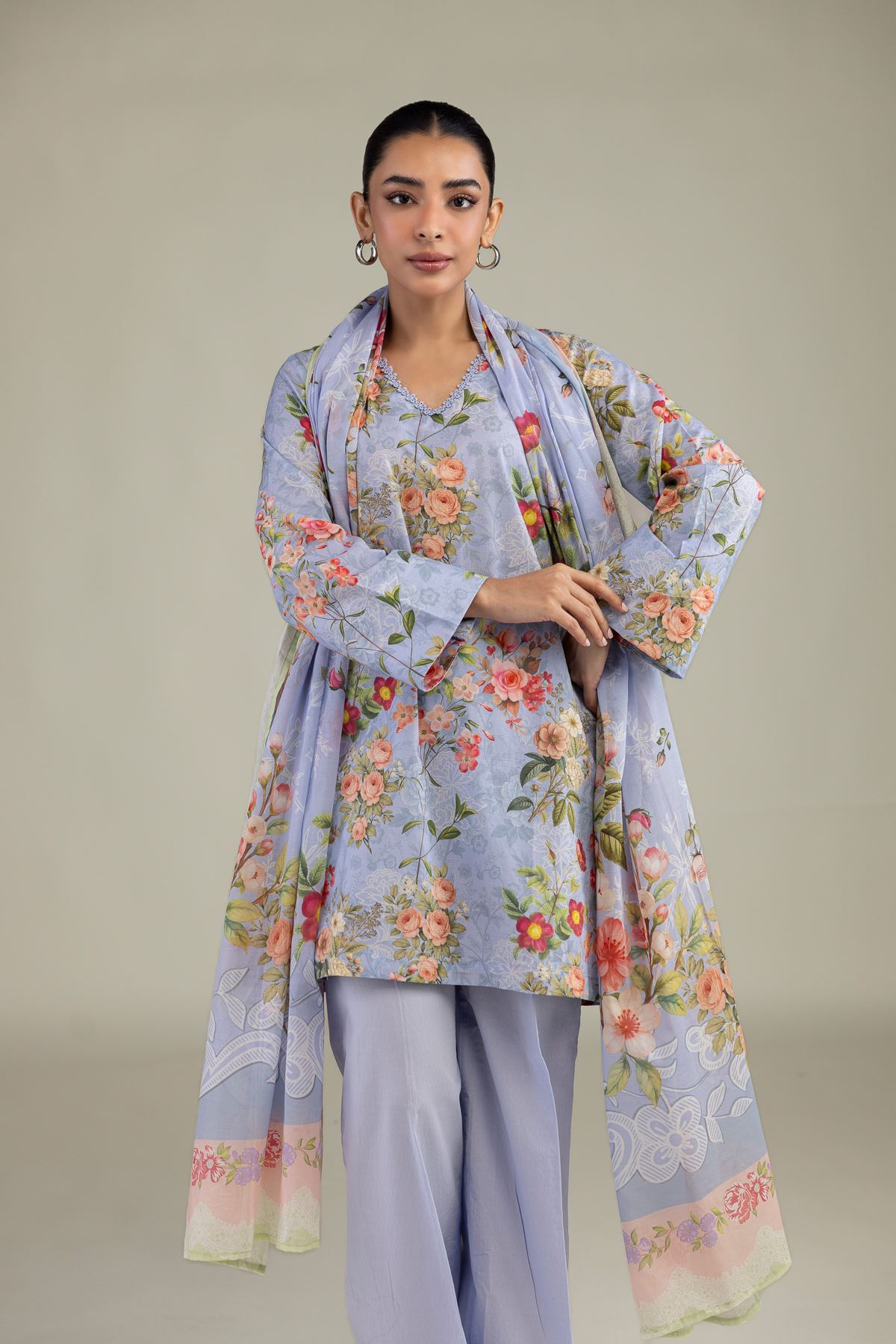 Printed Lawn Floral Lawn Dupatta - 1-26-224-B-E2-VG