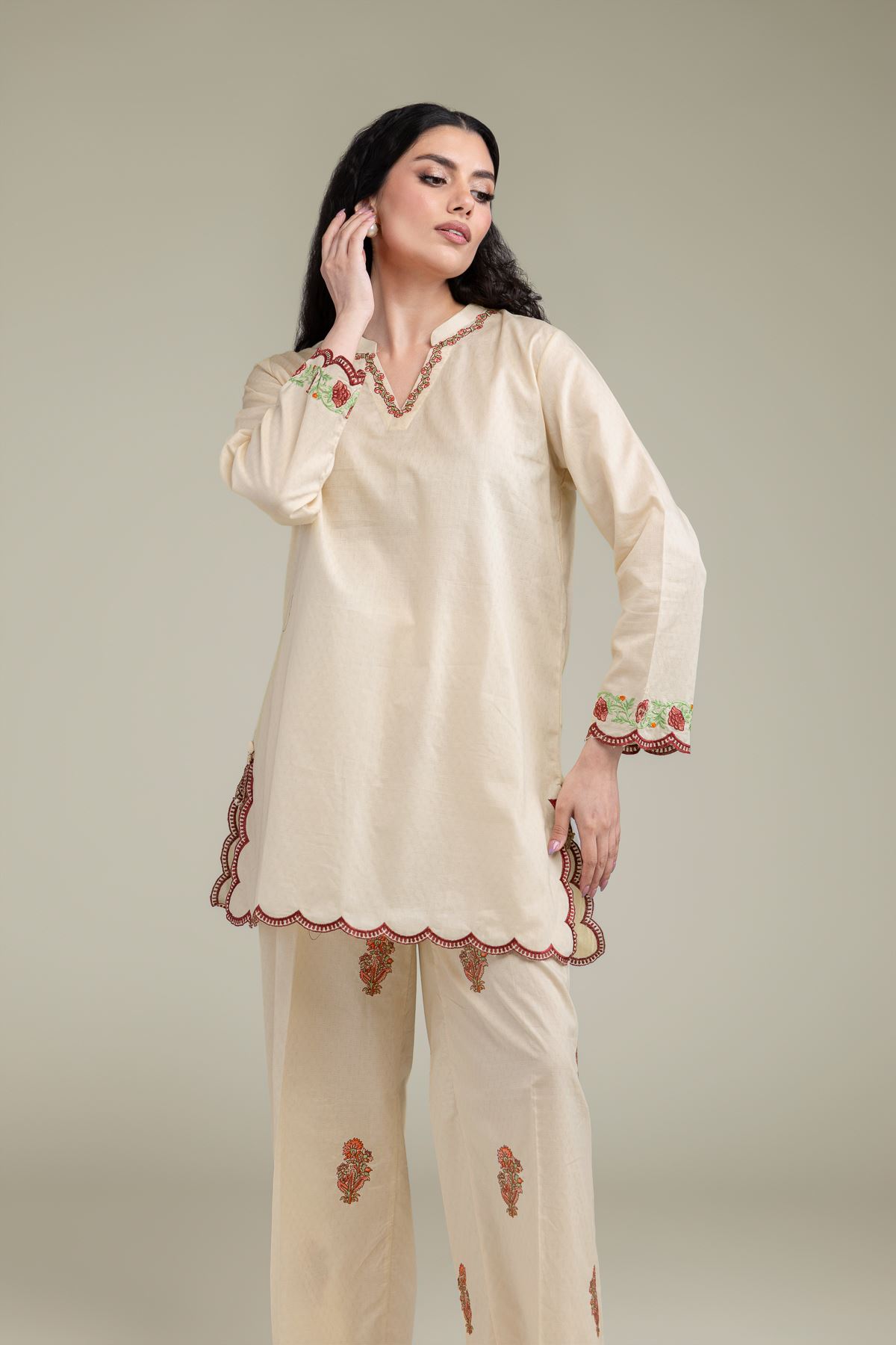 Embroidered Cotton Dobby Floral Cotton Kurta - 1-26-238-A-J1-VG