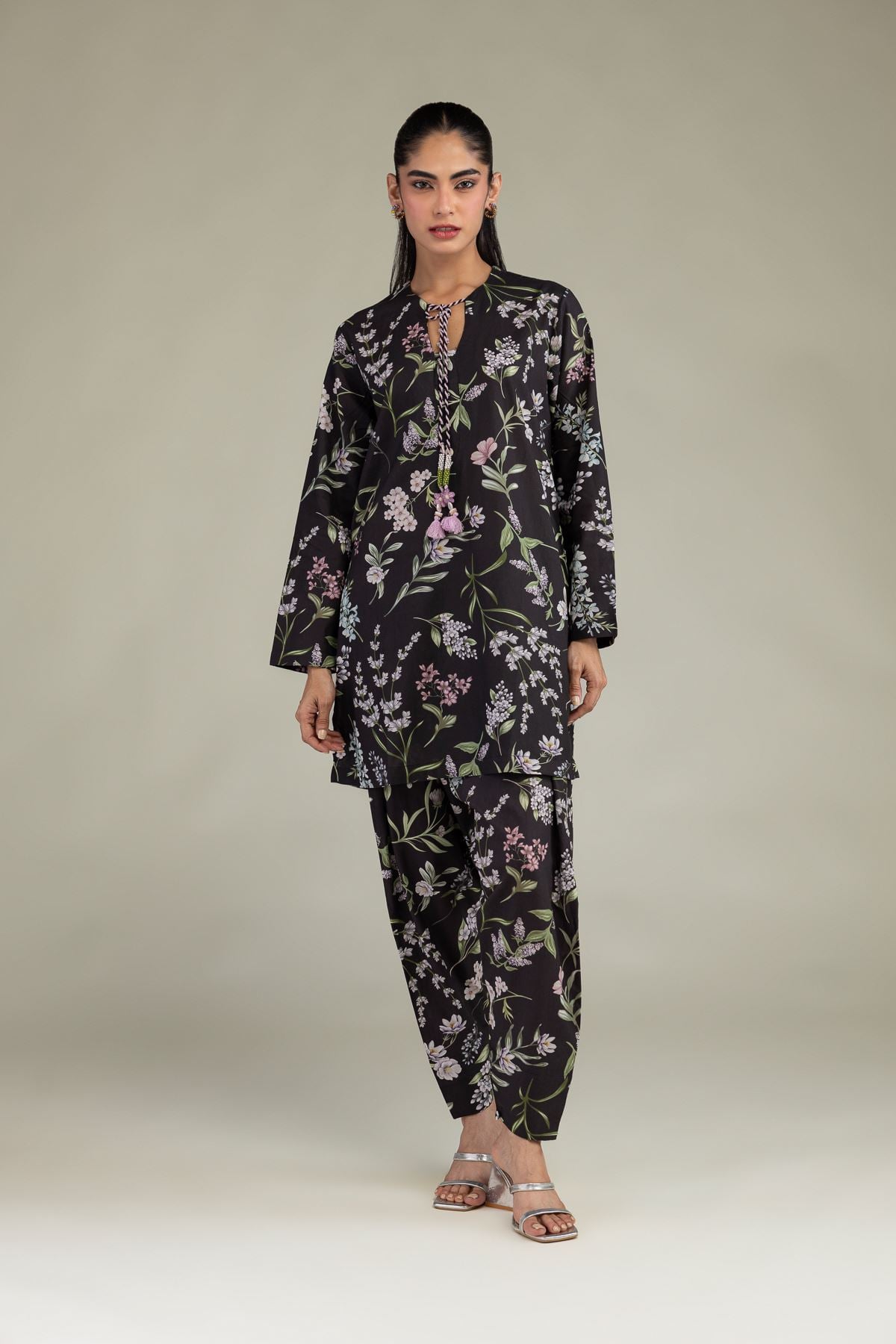 Printed Cotton Viscose Black Floral Shalwar - 1-26-224-B-D1-VG