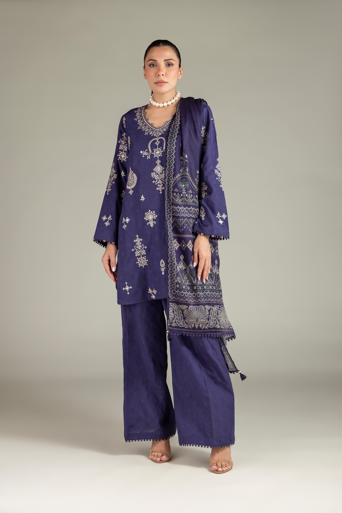 Embroidered Broshia Fabrics 3 Piece - 1-26-102-A-F-VG
