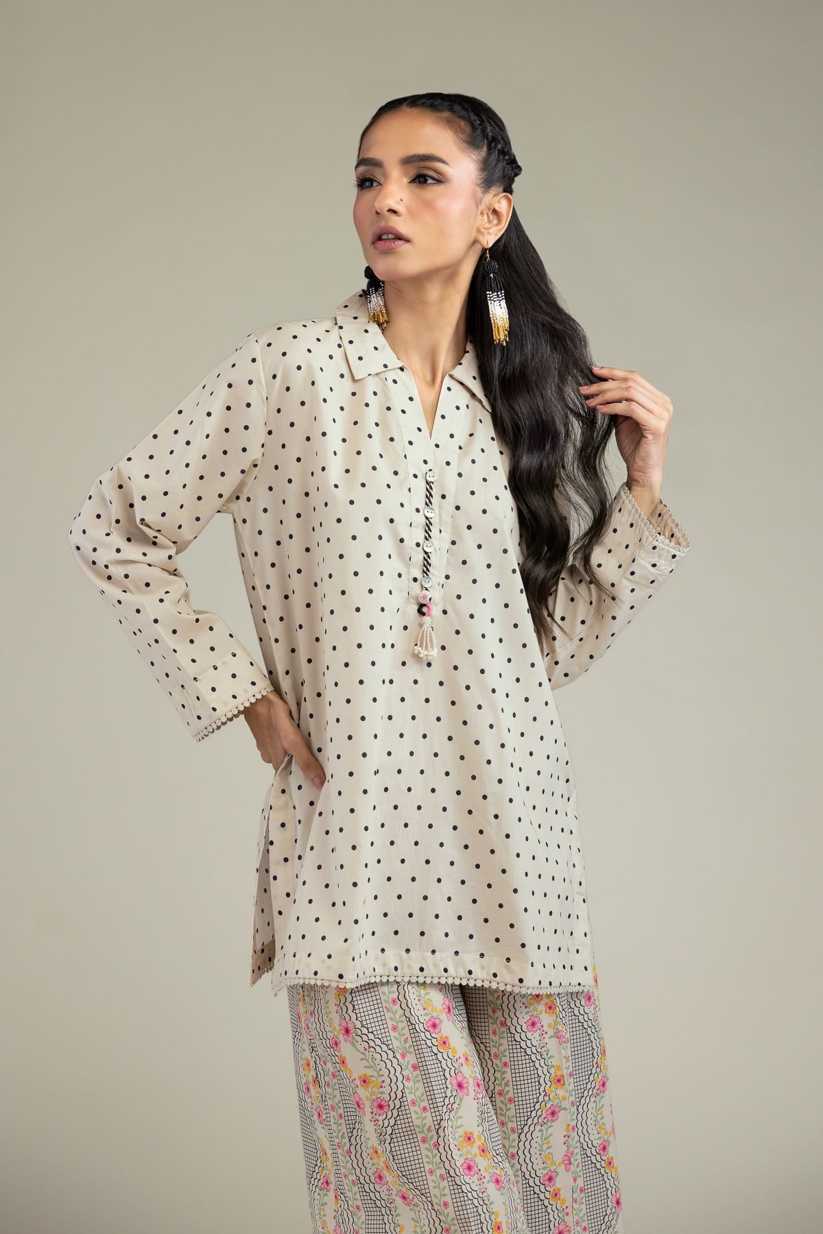 Printed Cambric Cambric V-Neck Kurta - 25-10-11E1-01TB-VG