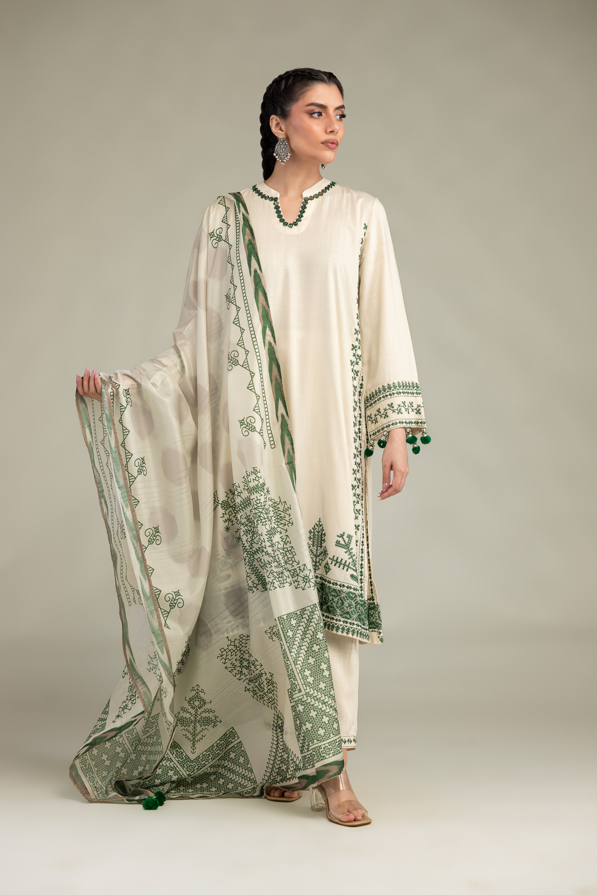 Embroidered Polyester Silk Polyster Silk Dupatta - 1-26-102-A-F-VG