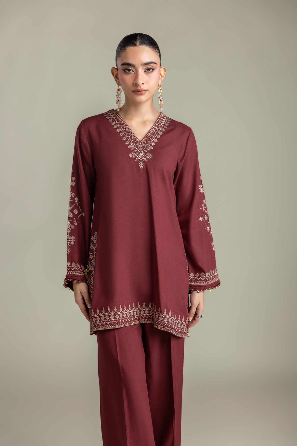 Embroidered Raw Silk Short Embroidered Kurta - 2-26-202-A-D-VG