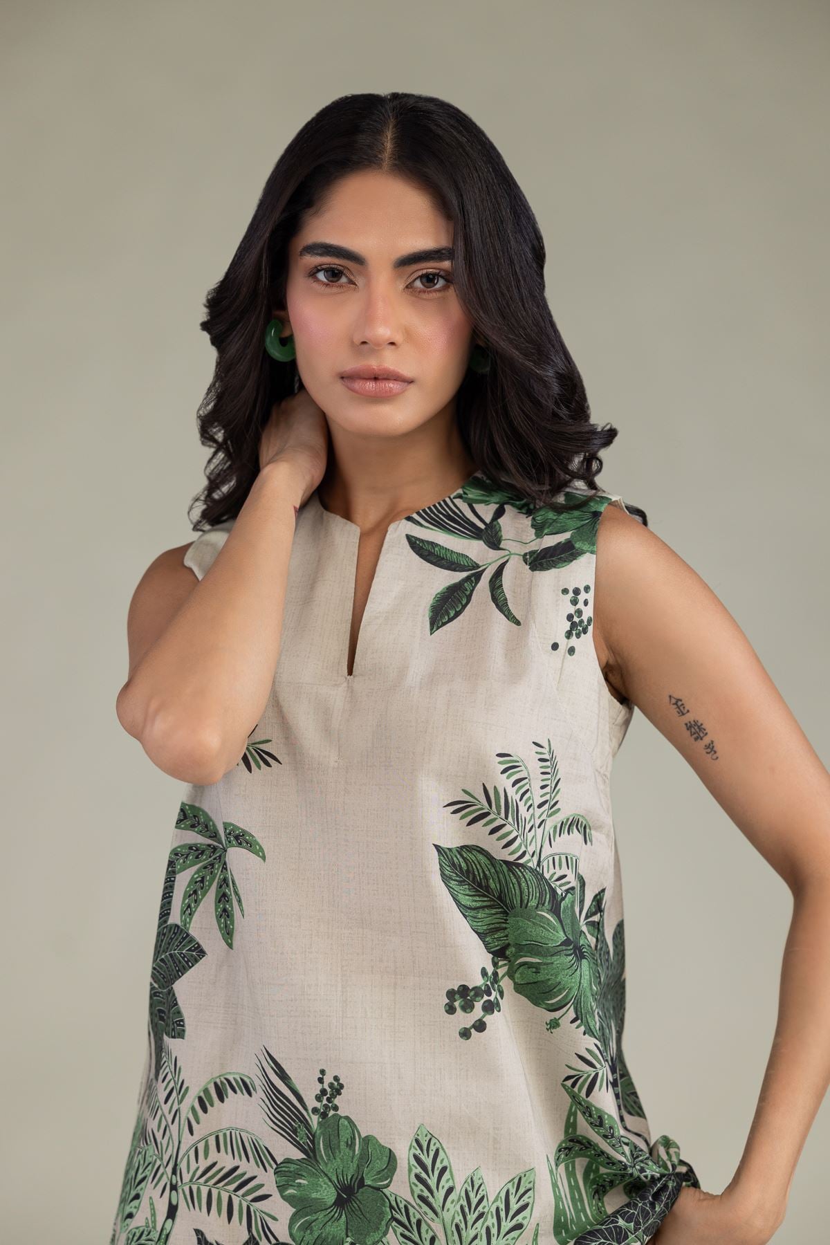 Printed Cambric Floral Cambric Tunic - 6-26-207-B-E1-VG