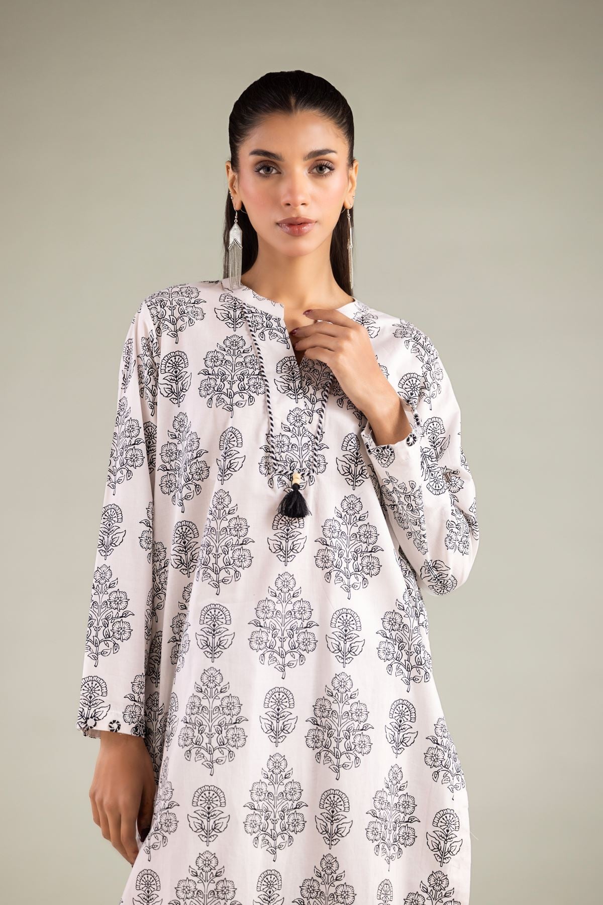Printed Cambric Floral V-Neck Kurta - 1-26-129-A-D-VG