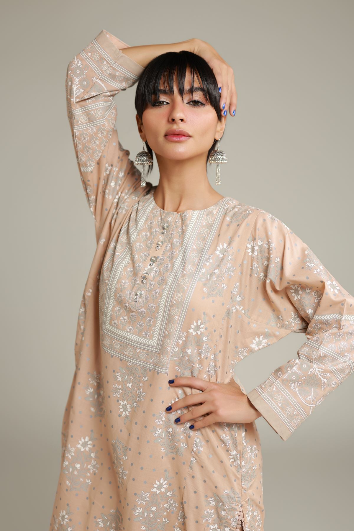 Printed Cambric Longline Cambric Kurta - 25-00-X1-03TA-VG