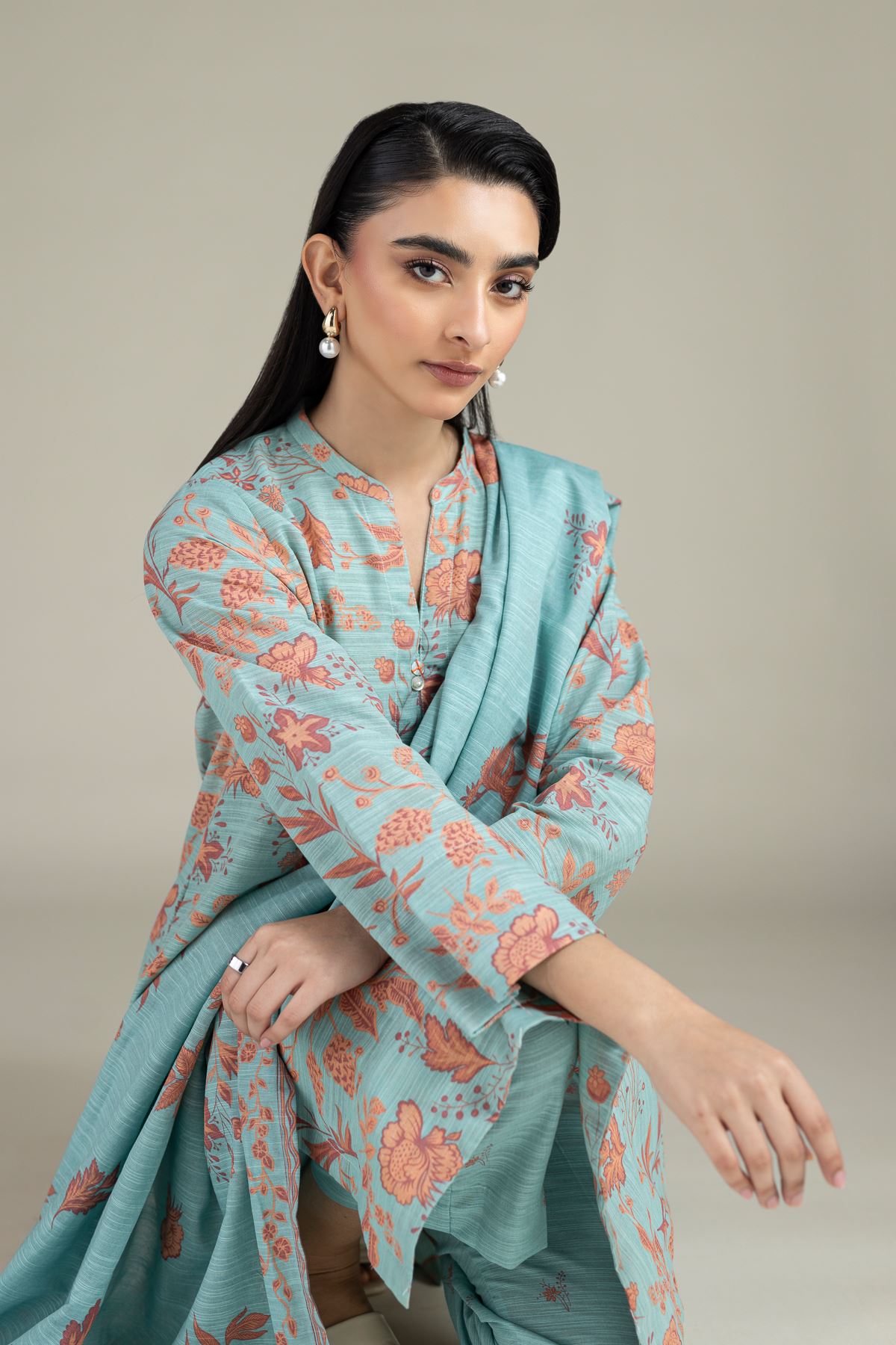 Printed Textured Cotton Kurta - 25-09-9S1-04TA-VG