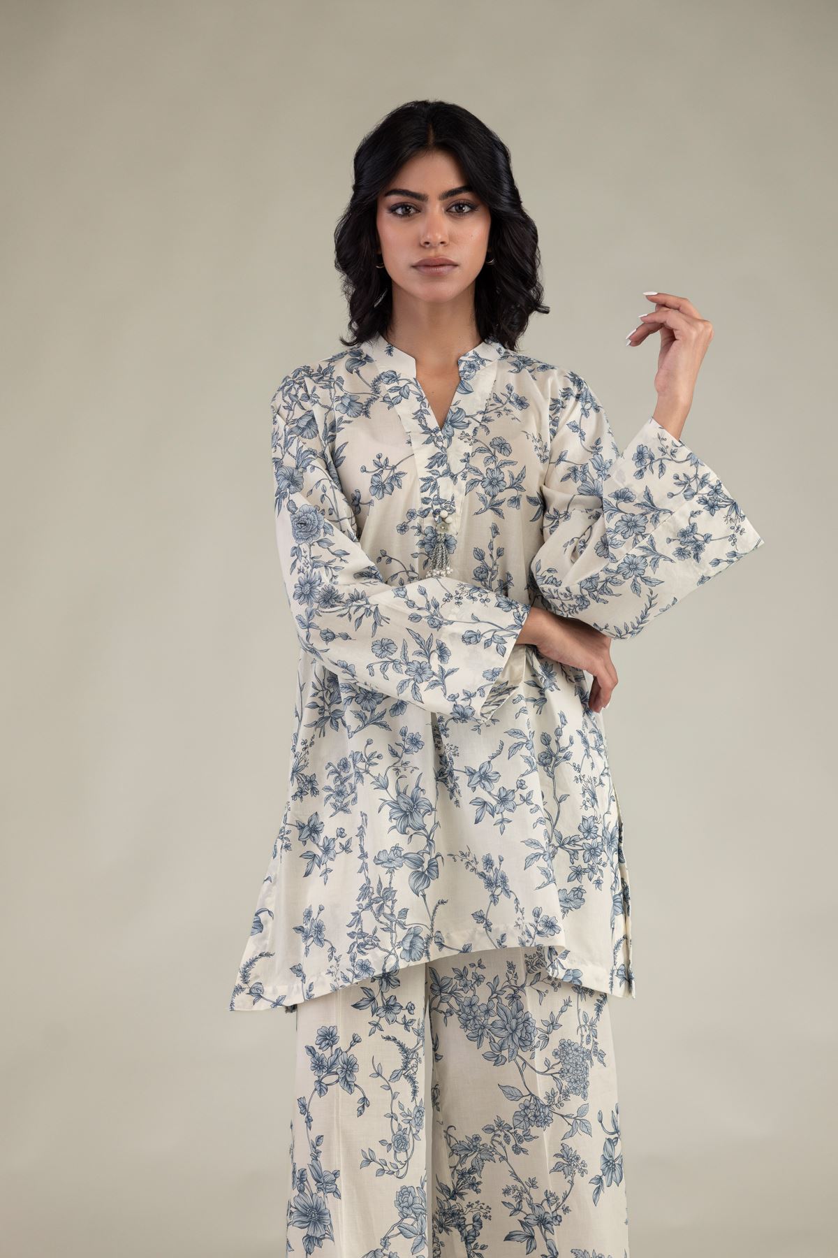 Embroidered Cambric Short Floral Kurta - 1-26-303-B-A1-VG