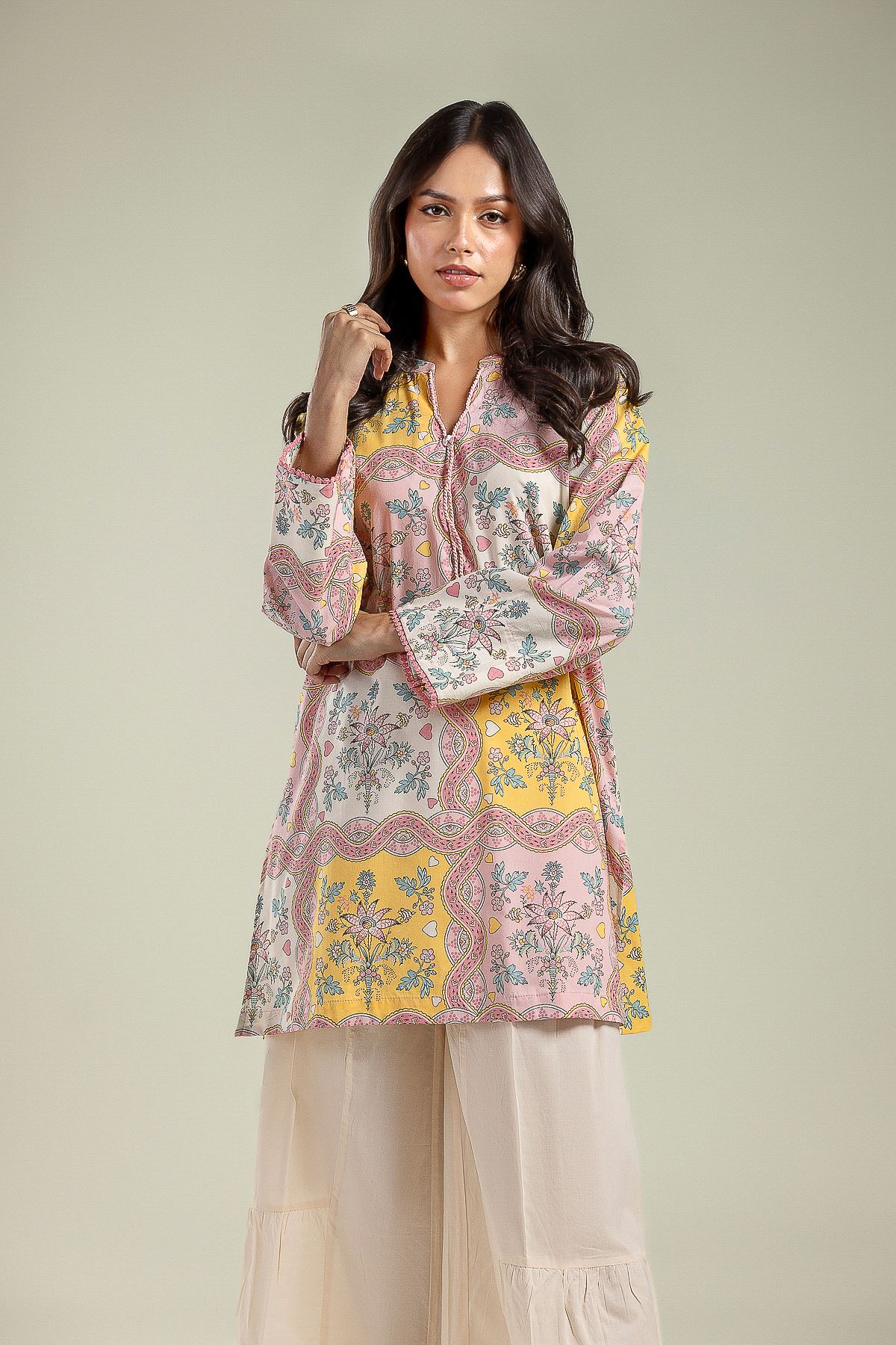 Printed Cambric Floral Cambric Kurta - 1-26-201-A-A-VG