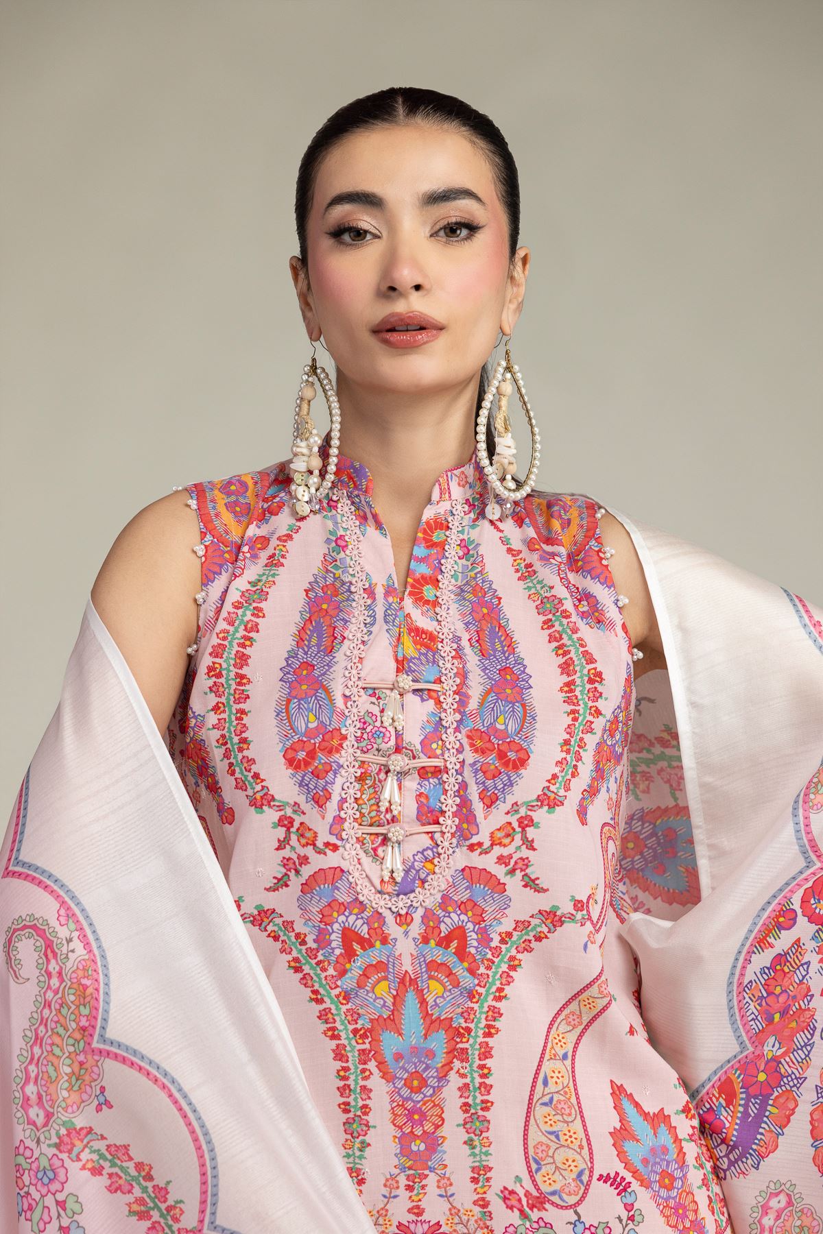 Embroidered Polyester Silk Pink Floral Dupatta - 2-26-212-A-E1-VG