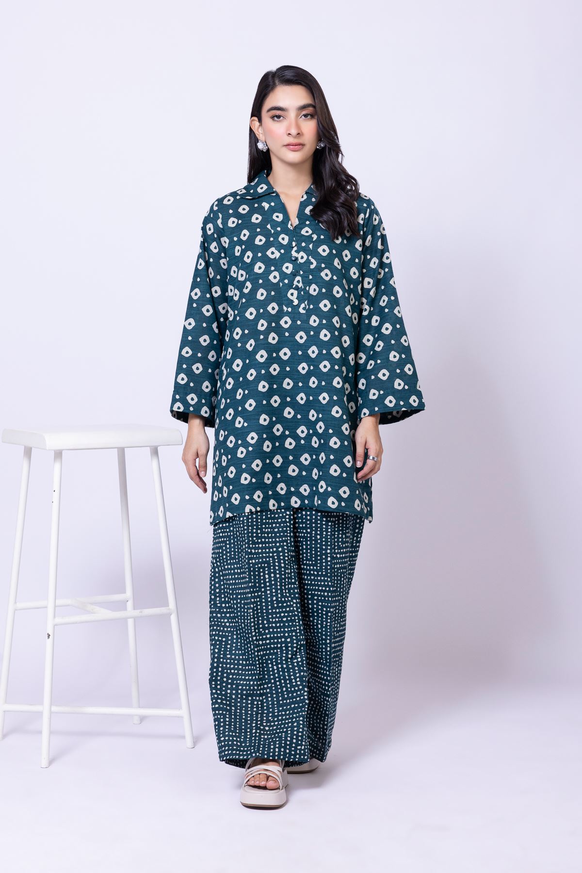 Printed Khaddar Short Geometric Kurta - 25-04EX10-10TA-VG