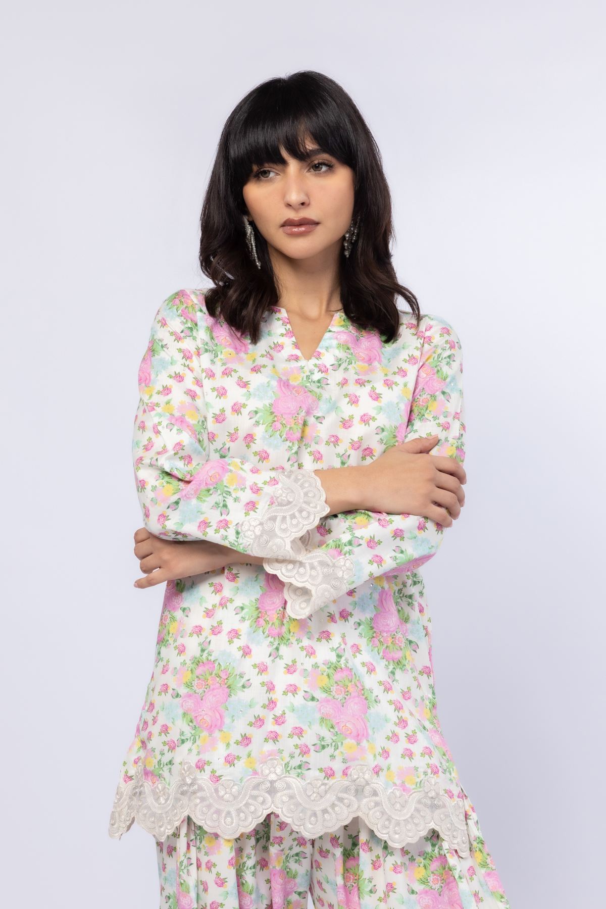 Embroidered Crosshatch Raw Silk Kurta - 25-05S23-08TA-VG