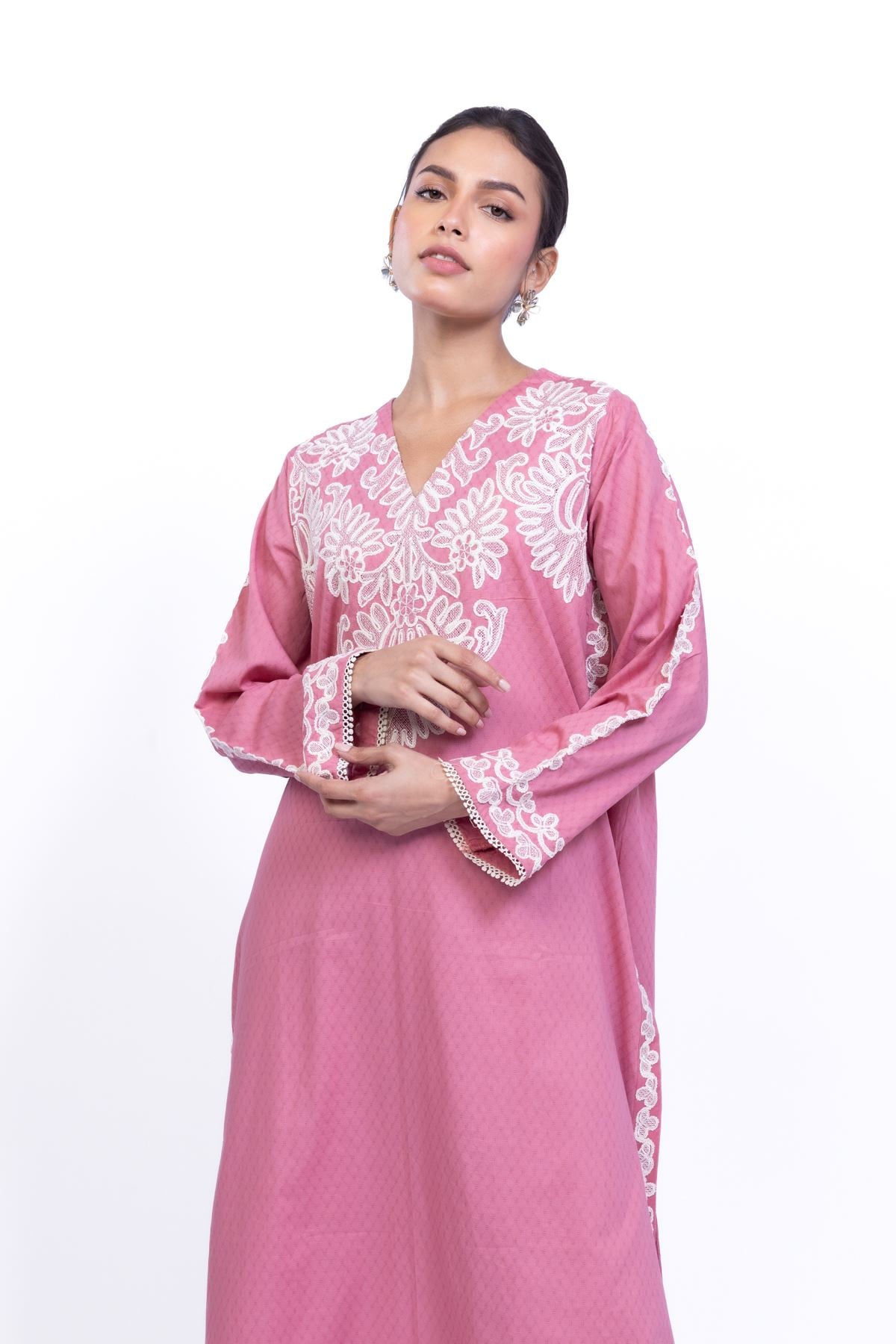 Embroidered Cotton Dobby Floral Embroidered Kurta - 2-26-106-A-B-VG