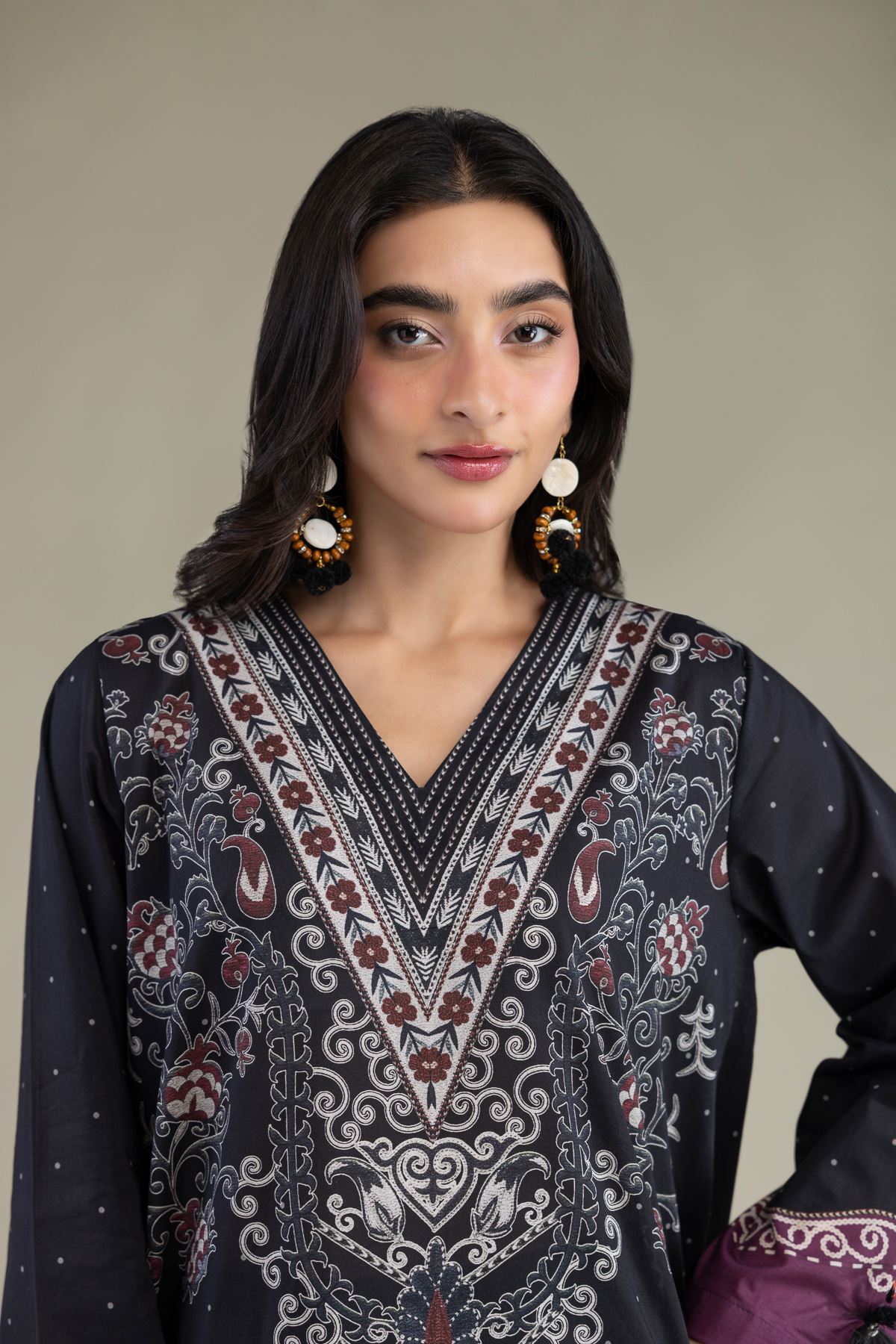 Printed Cambric Cambric V-Neck Kurta - 1-26-317B-A-F1-VG