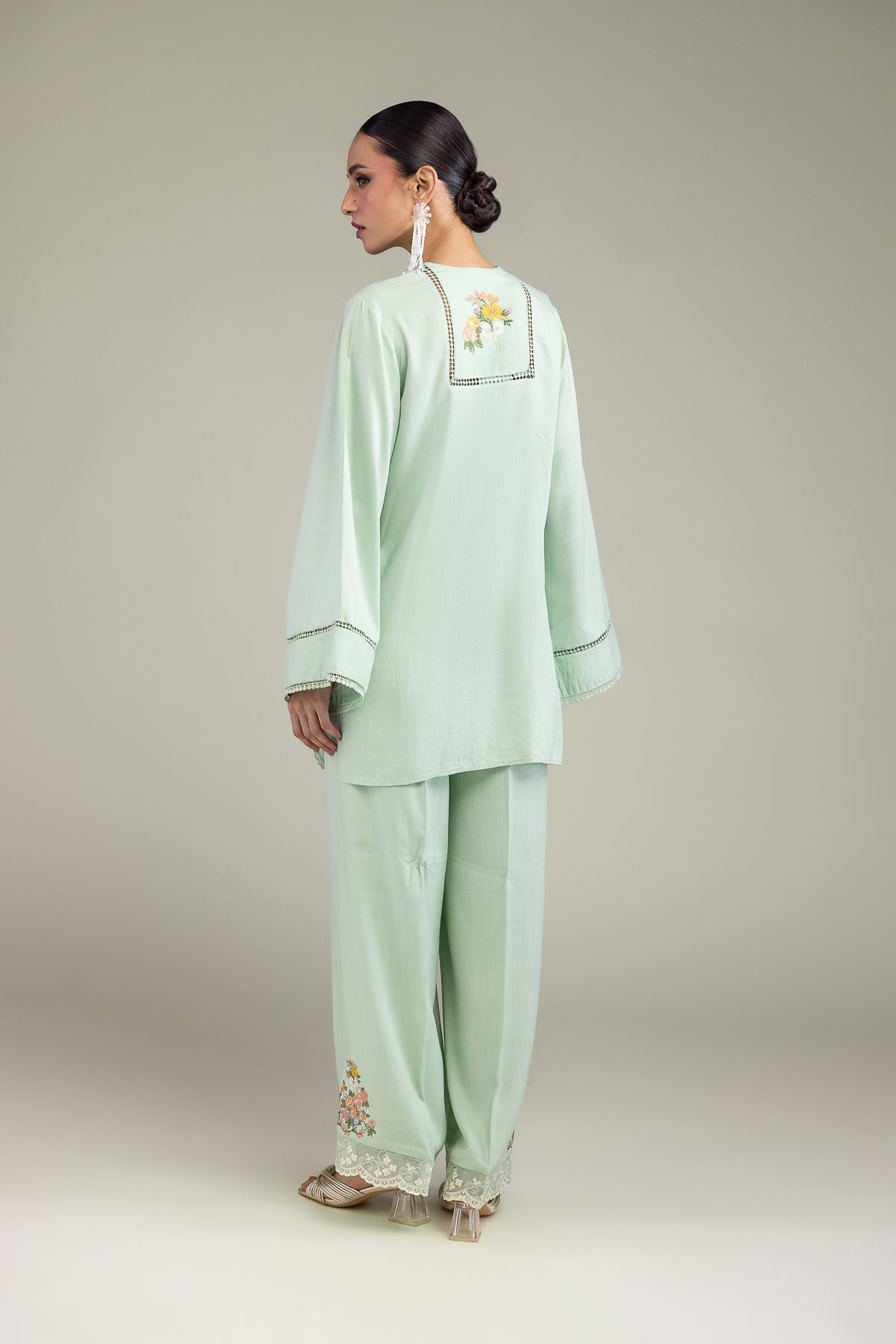 Embroidered Raw Silk Mint Silk Kurta - T-A11-26-114FF1-VG