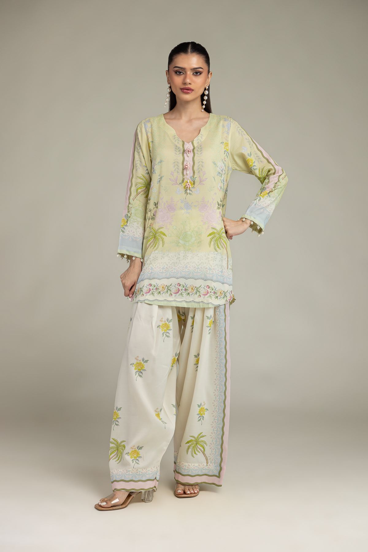 Embroidered Raw Silk Floral Spring Shalwar - 2-26-208-A-B1-VG