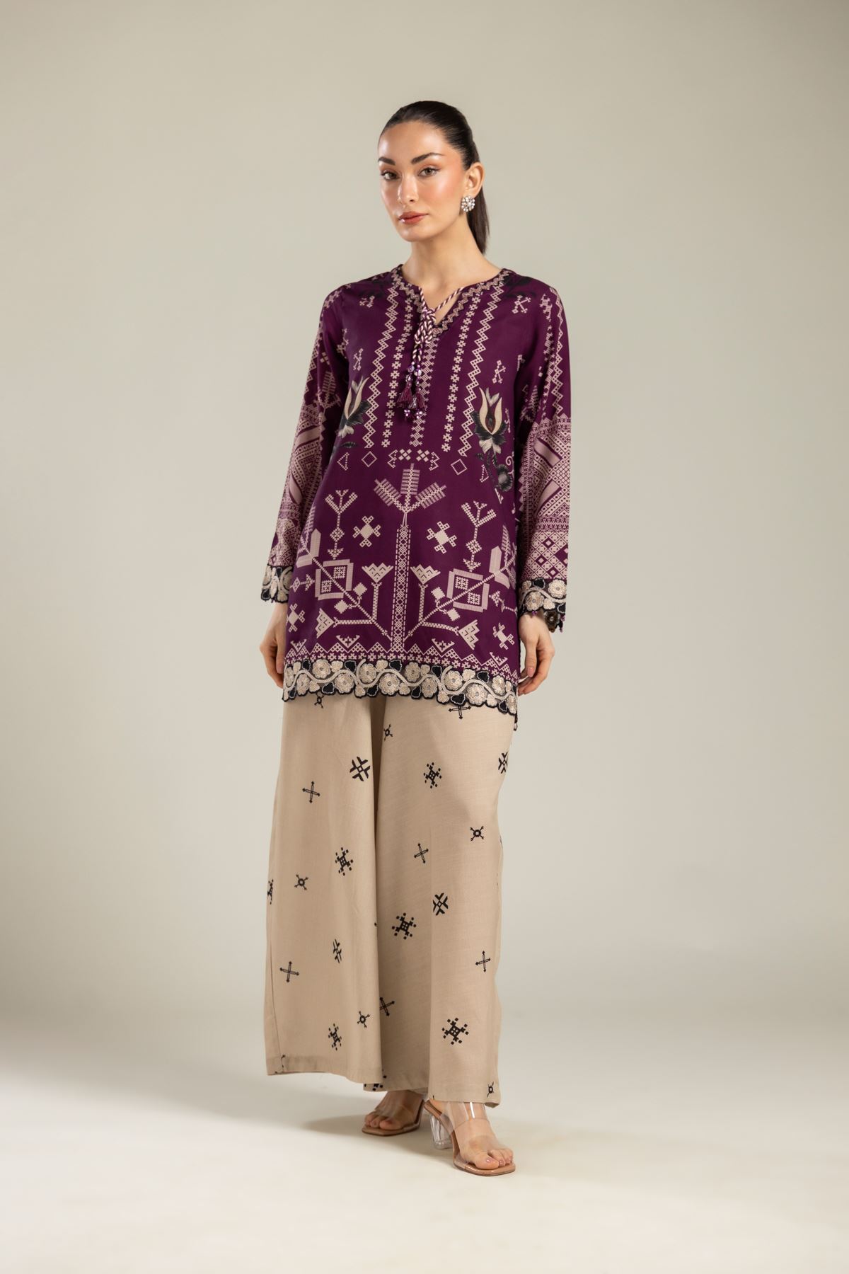 Embroidered Raw Silk Short Silk Kurta - 2-26-113-A-A-VG