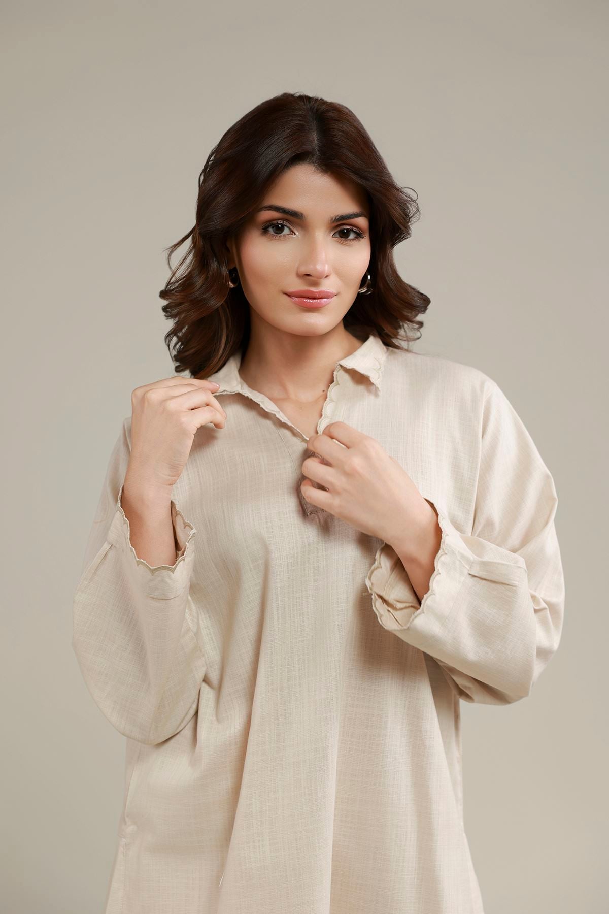 Embroidered Heavy Textured Cotton Short Solid Kurta - 25-10-11E6-01TA-VG
