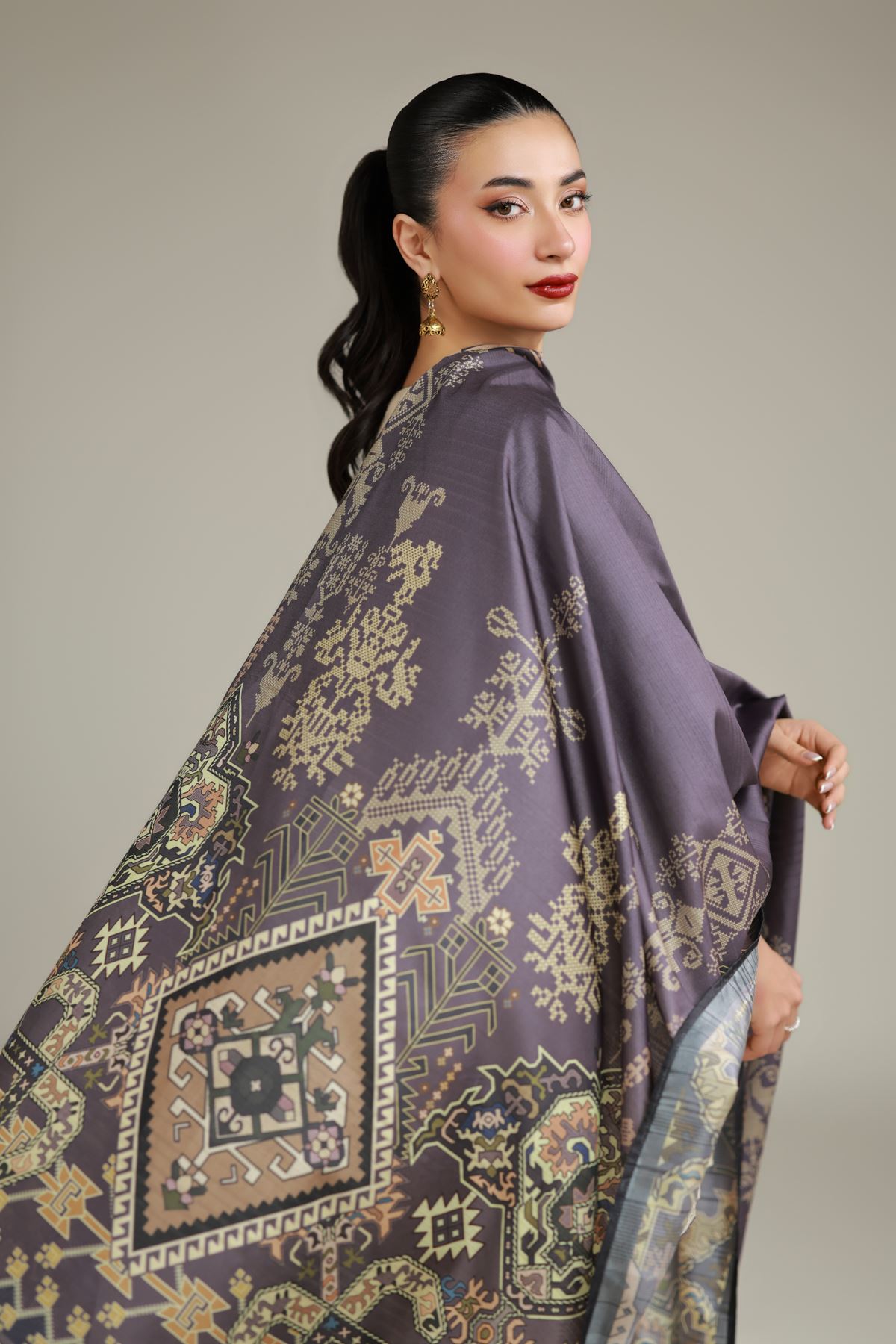 Embroidered Polyester Silk Gray Silk Dupatta - 2-26-112-A-D-VG