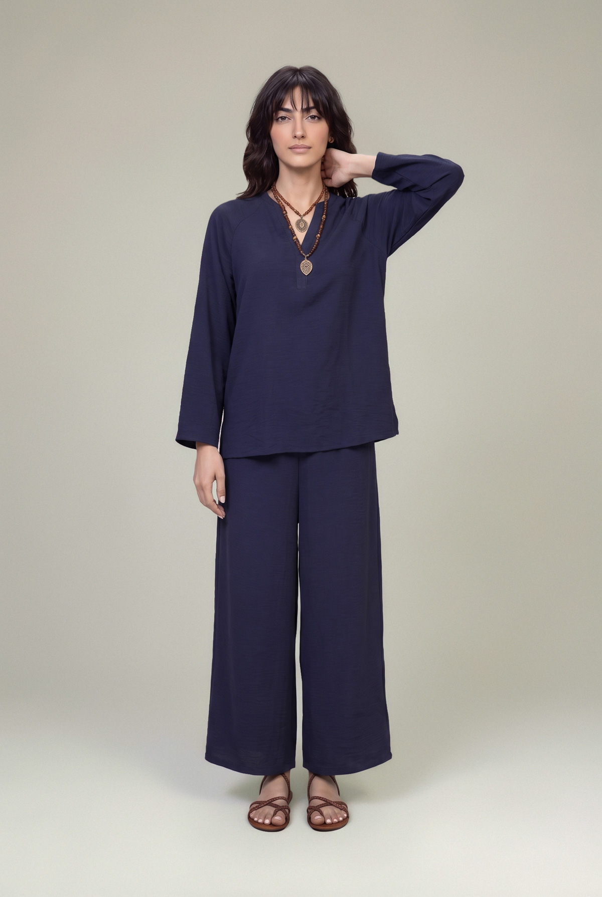 Dyed Textured Georgette V-Neck Solid Tunic - 1-26-229-B-F1-VG