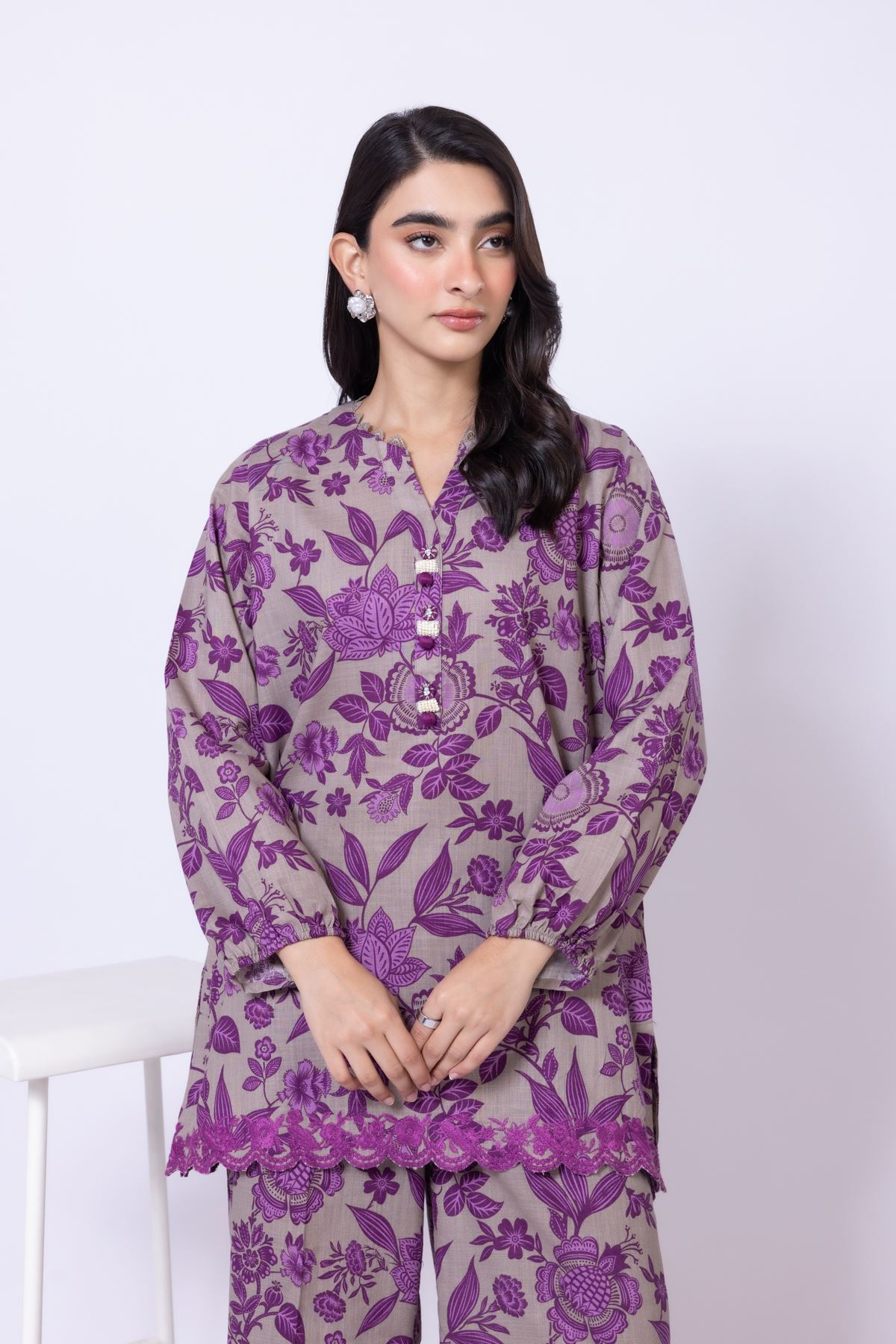 Embroidered Heavy Textured Cotton Kurta - 25-09-12E2-03TB-VG