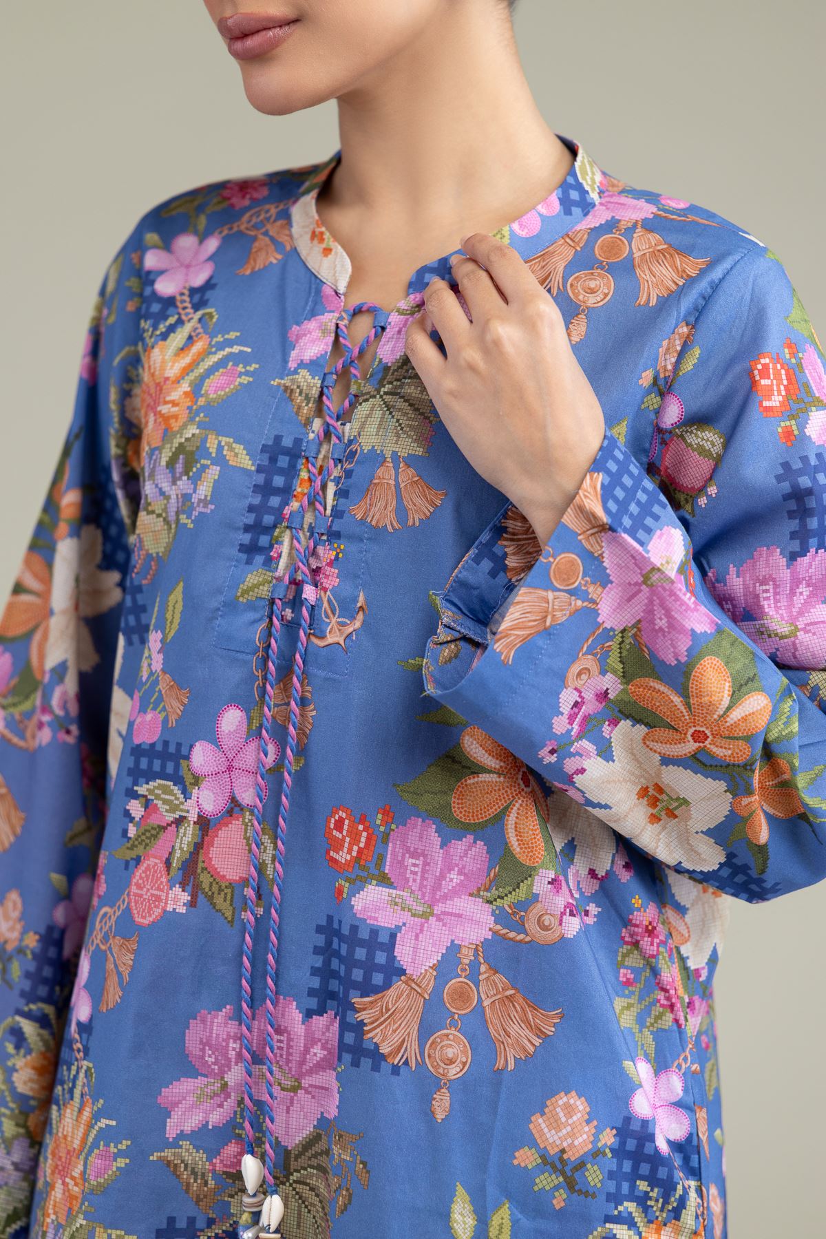 Printed Cambric Floral Blue Kurta - 1-26-247-A-G1-VG