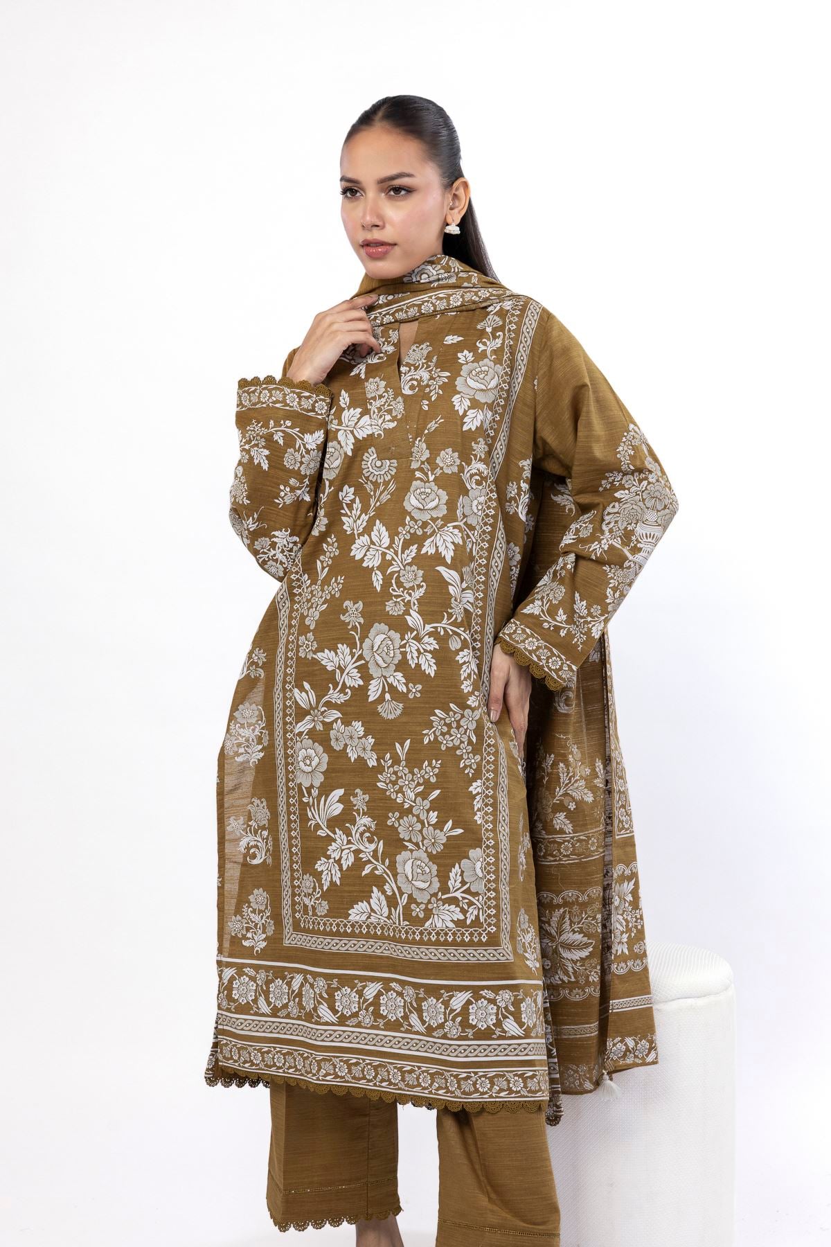 Printed Light Khaddar Fabrics 3 Piece - KW69A-G-VG