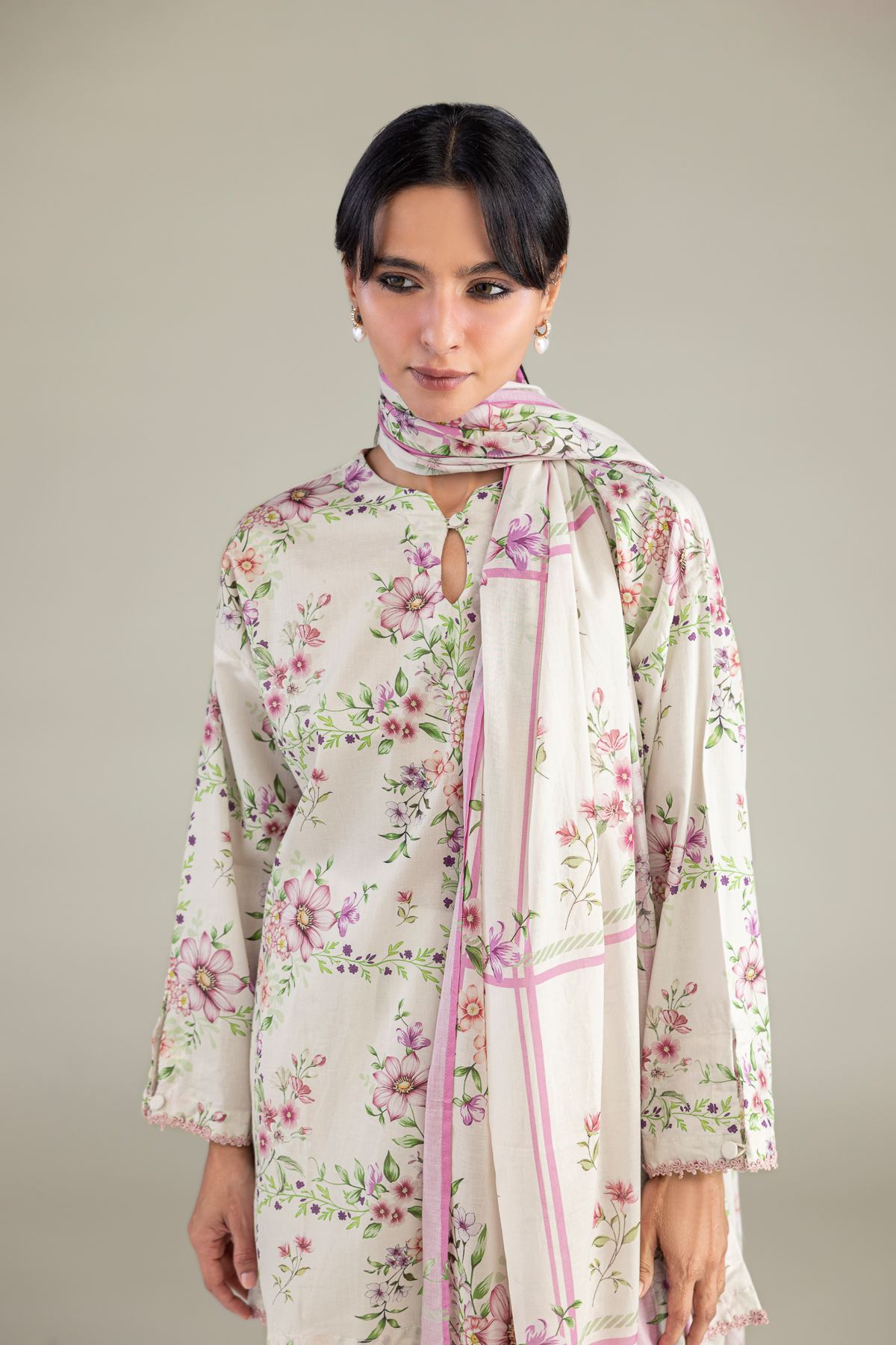 Printed Lawn Floral Lawn Dupatta - 1-26-102-A-F-VG