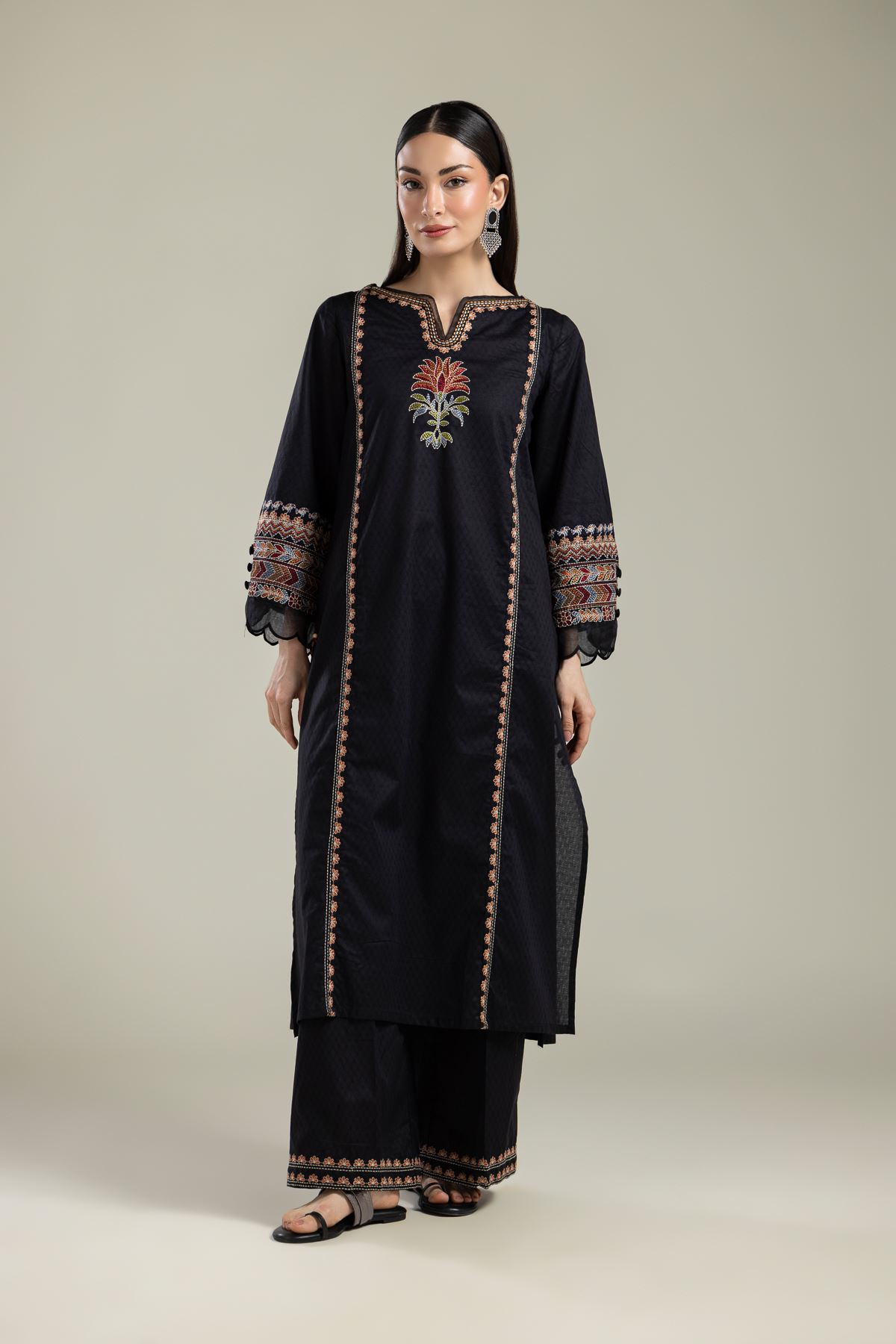 Embroidered Cotton Dobby Black Embroidered Kurta - 1-26-134-A-G-VG