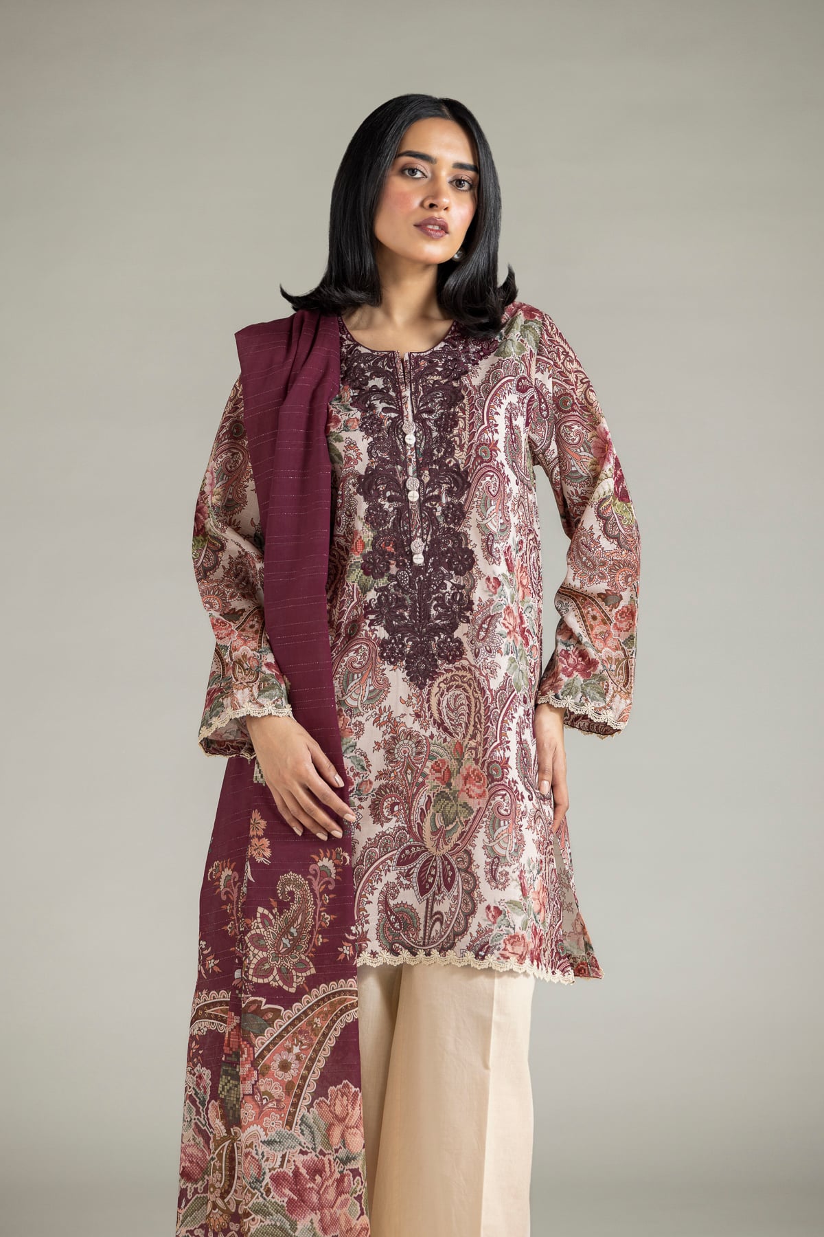 Embroidered Mesuri Fabrics 3 Piece - A22-26-123FA2-VG