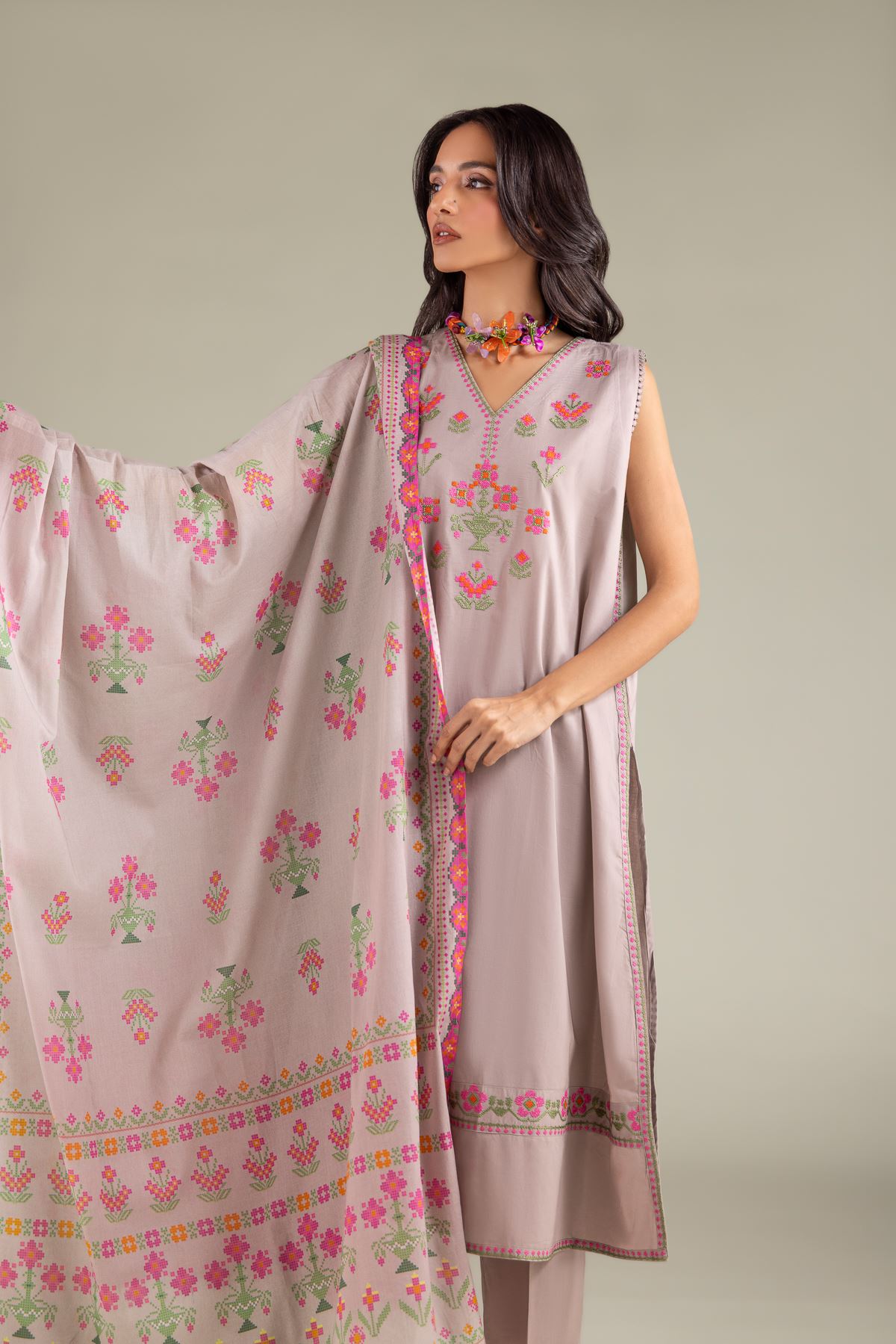 Embroidered Lawn Geometric Lawn Dupatta - 1-26-146-A-A-VG
