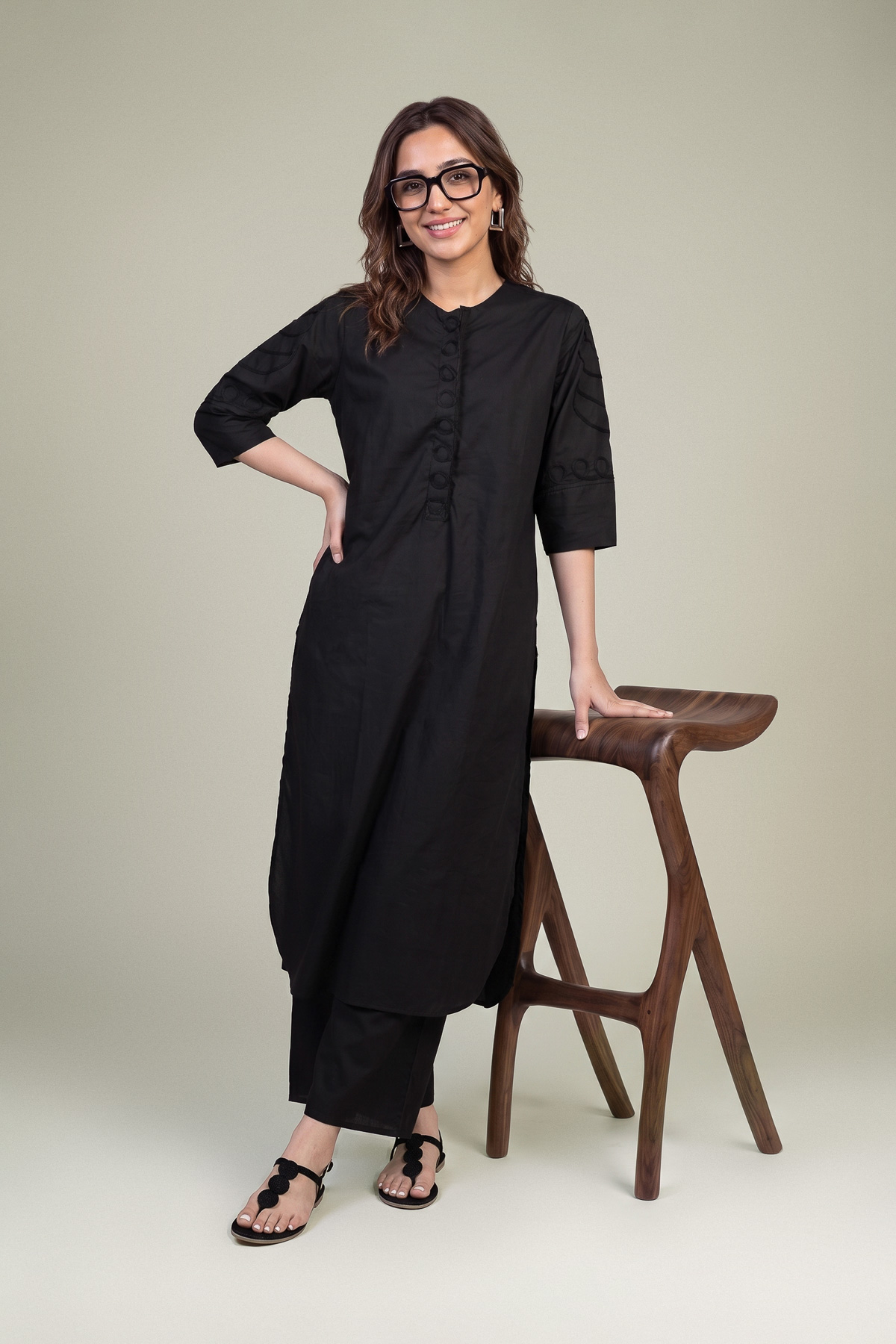 Dyed Poplin Solid Black Pants - 1-26-102-A-F-VG