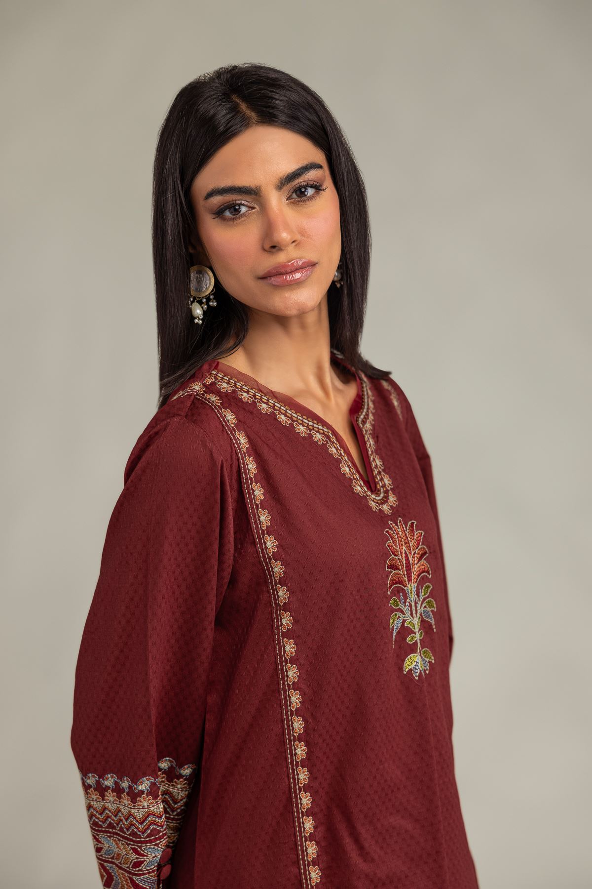 Embroidered Cotton Dobby Floral Cotton Kurta - 1-26-305-C-H2-VG