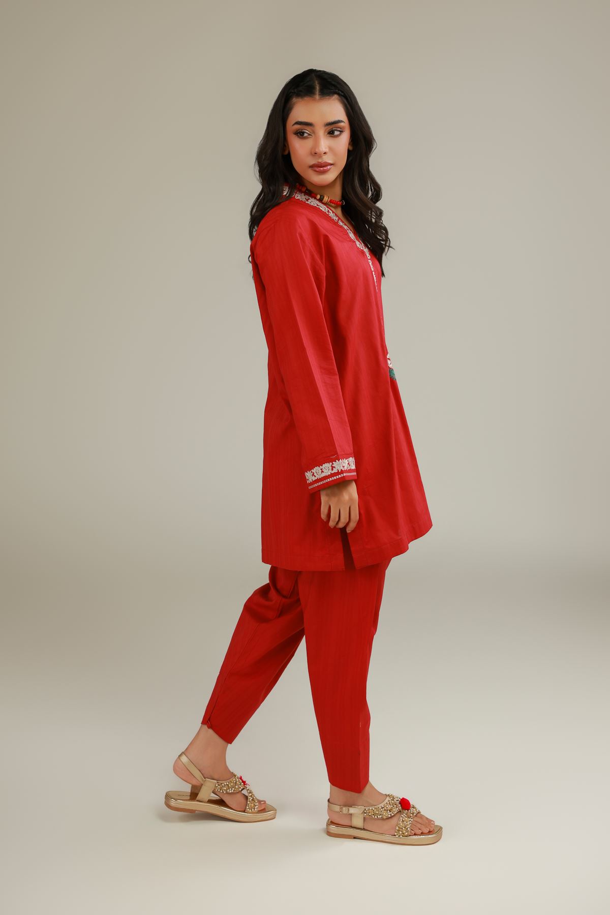 Embroidered Cotton Dobby Red Cotton Shalwar - 1-26-104-A-B-VG