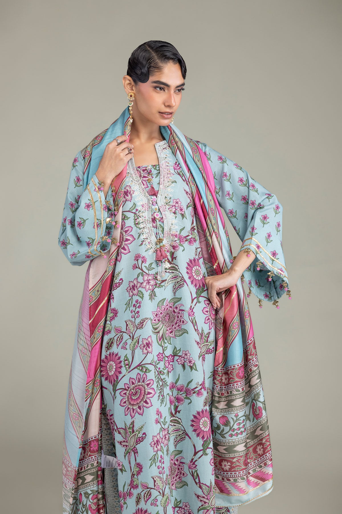 Embroidered Raw Silk Blue Silk Kurta - 1-26-102-A-F-VG