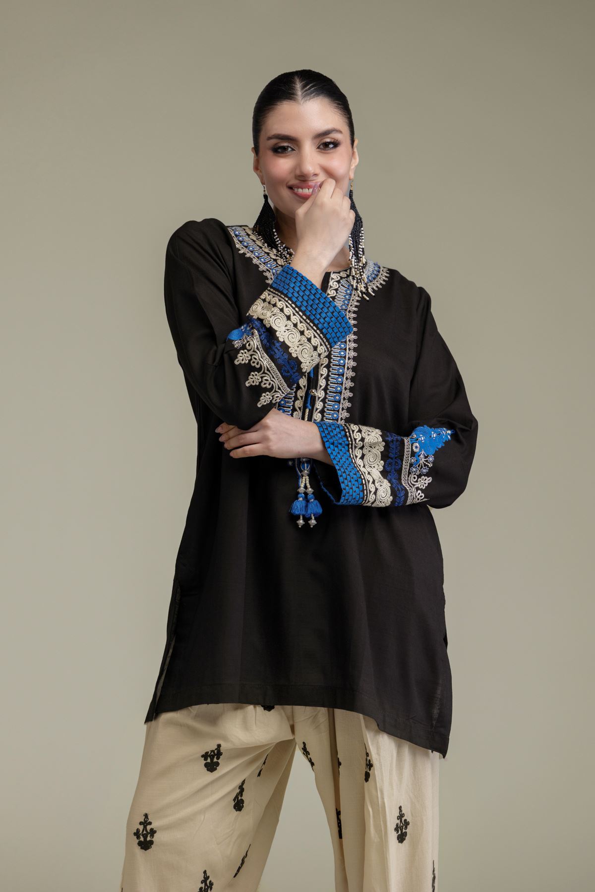 Embroidered Raw Silk Short Silk Kurta - T-A11-26-108FE2-VG