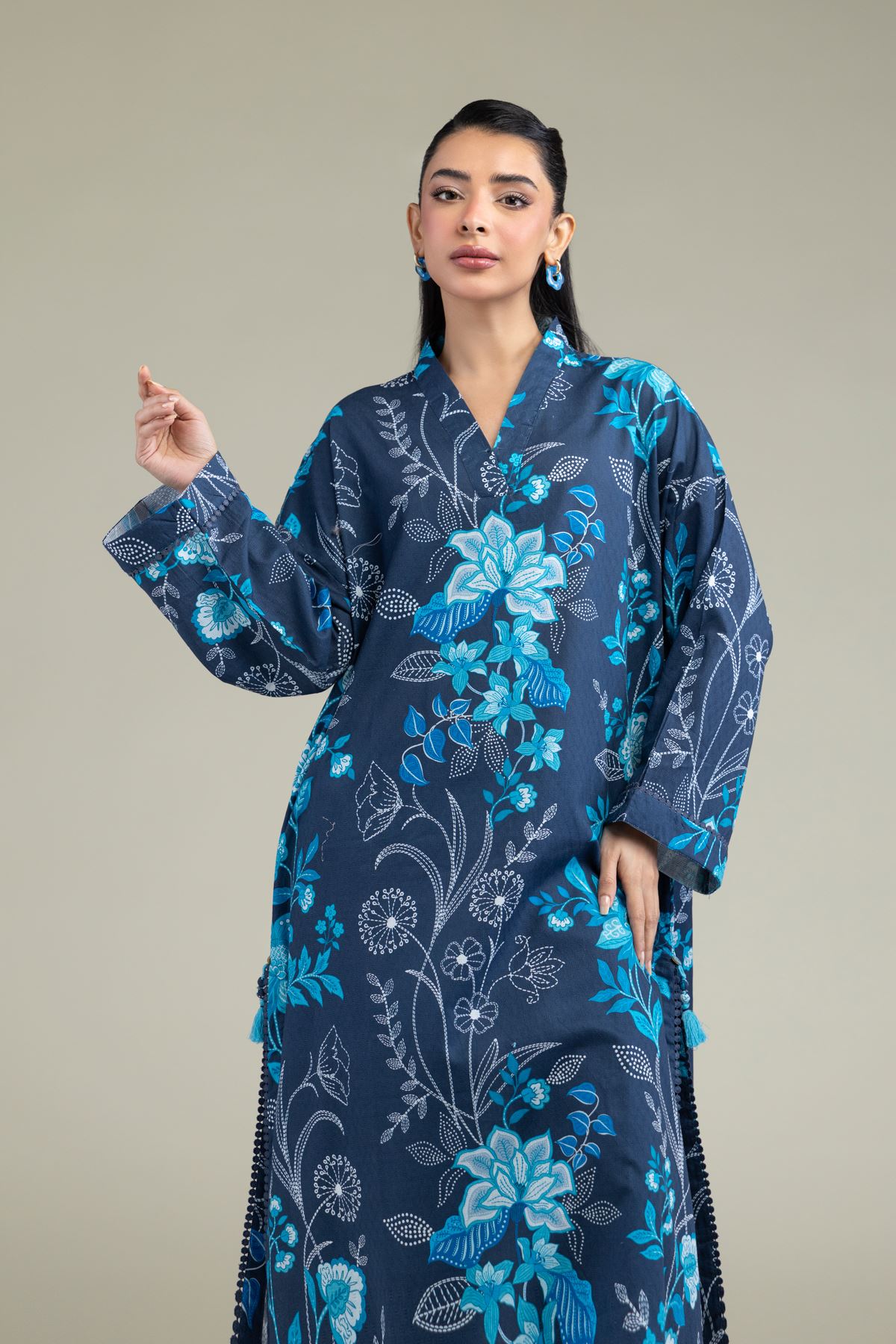 Printed Cotton Dobby Floral Longline Kurta - 1-26-247-A-J1-VG