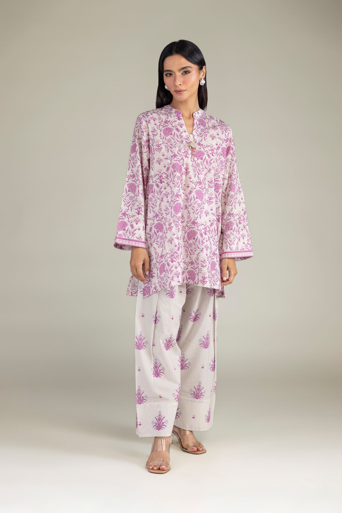 Printed Cambric Short Floral Kurta - 1-26-322-B-A1-VG
