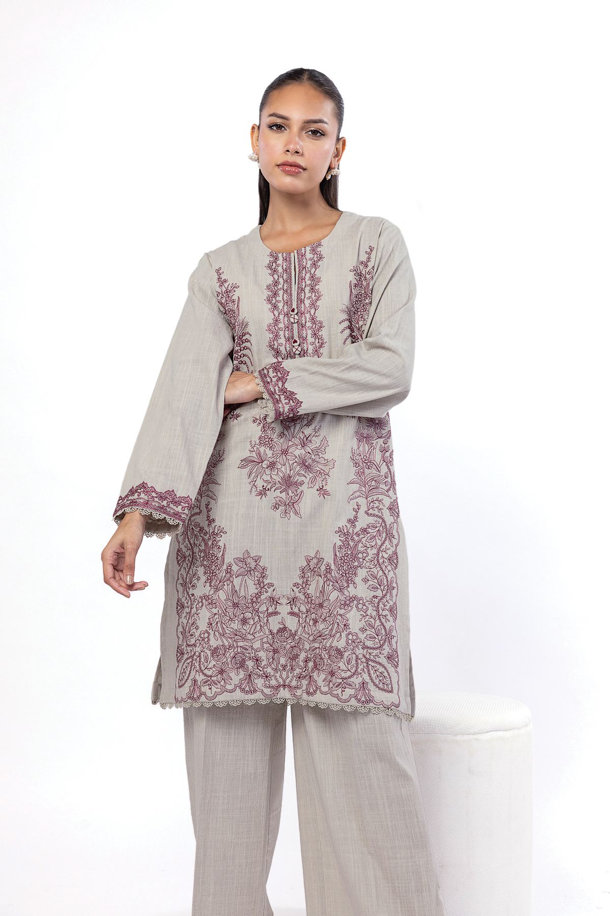 Embroidered Crosshatch Fabrics 2 Piece | Top and Bottom - KW30A-VG
