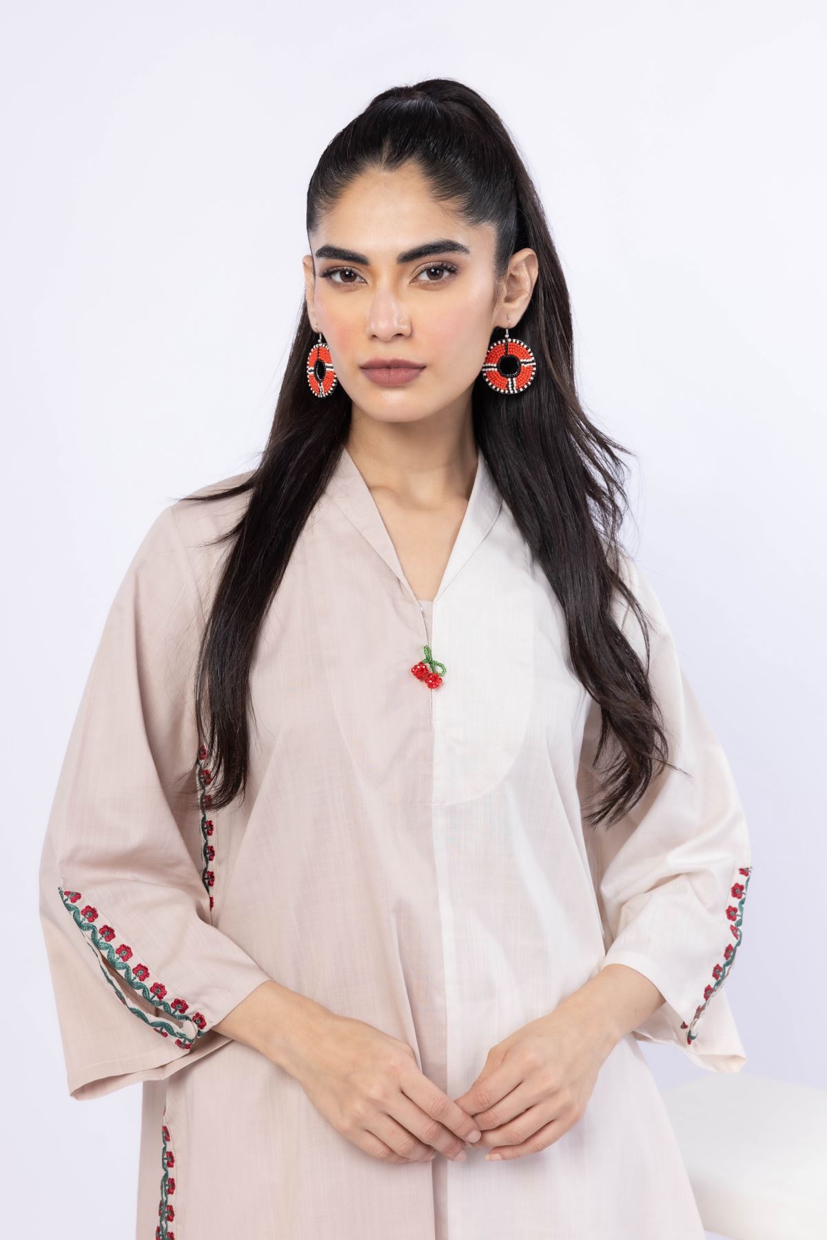 Embroidered Crosshatch Poplin Kurta - 25-08-8E5-07TA-VG