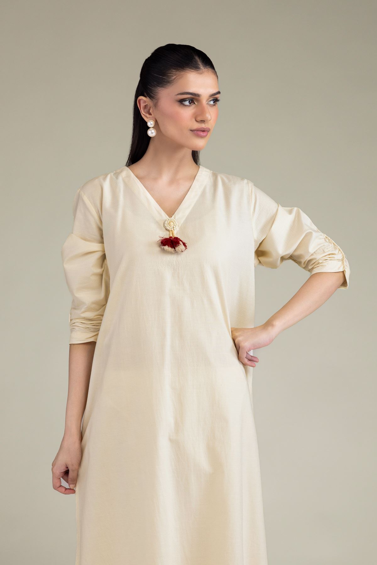 Dyed Textured Cotton Viscose Long Cotton Kurta - 1-26-210-A-C1-VG