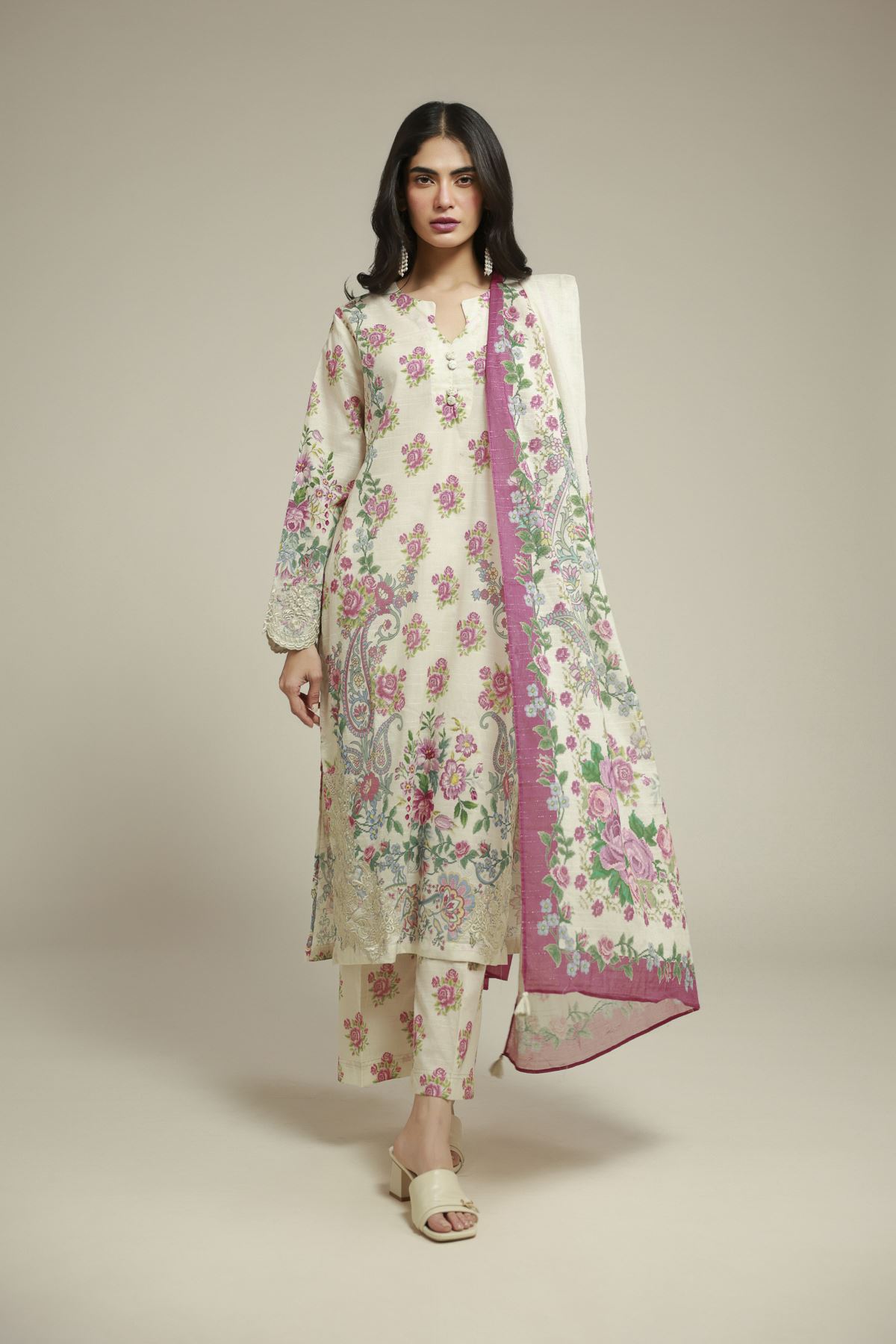 Embroidered Mesuri Tailored 3-Piece Set - T-A22-26-123FF2-VG